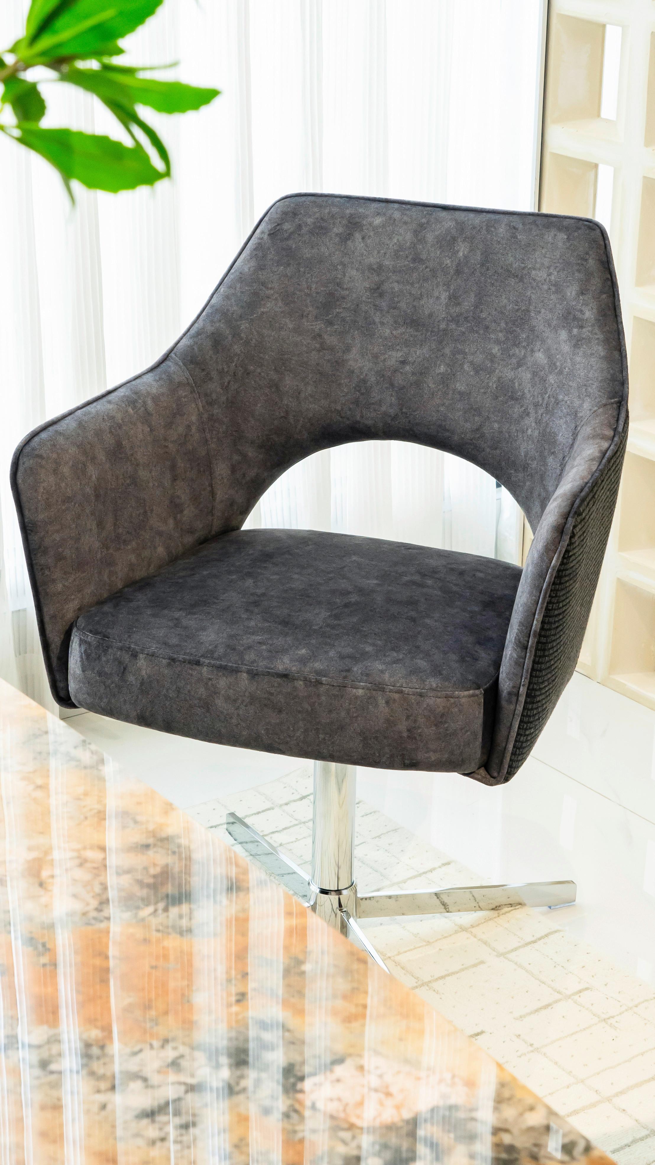 STOL MED ARMSTÖD VALLETTA - kromfärg/antracit, Klassisk, metall/textil (61/85/60cm) - Premium Living