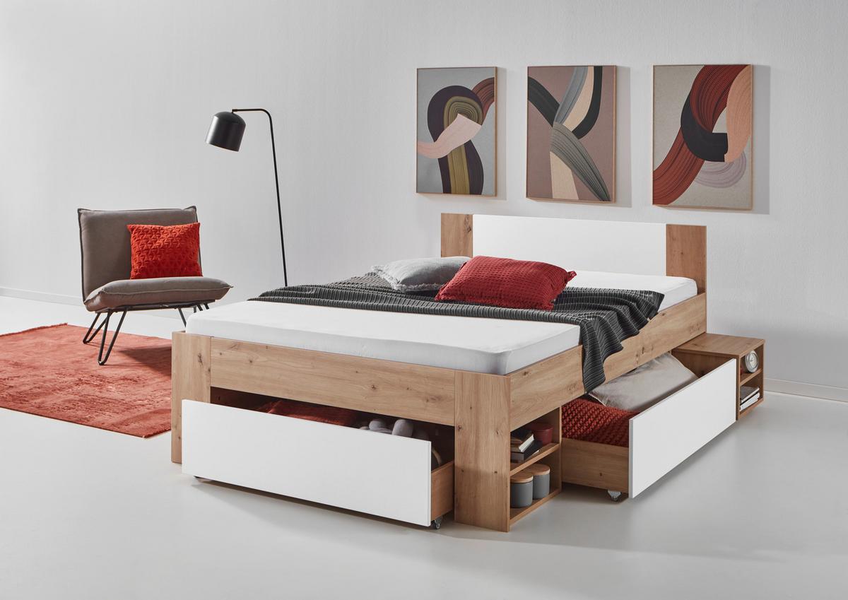 Postelja S Predalom Azurro 2-140 - bela/hrast artisan, Moderno, leseni material (140/200cm) - Mömax