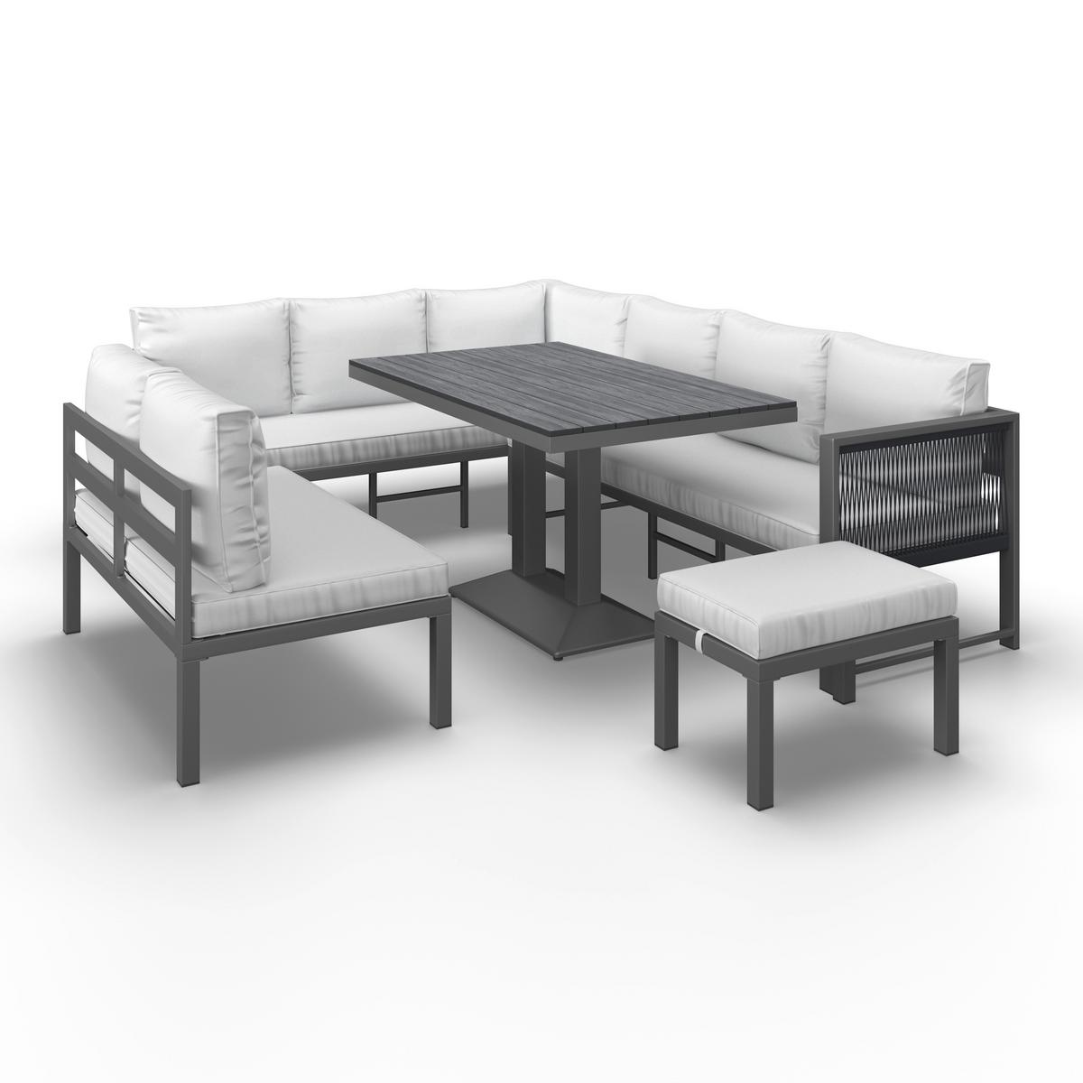 DiningLoungeset Pergolina Weiß Metall/Outdoorstoff +Abdeckung - Schwarz/Weiß, MODERN, Kunststoff/Textil (194/245cm) - Bessagi Garden