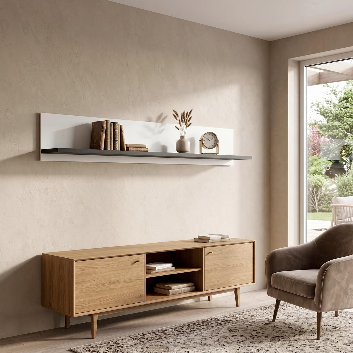 Zidna Polica Venezia - tamni hrast/bela, Moderno, pločasti materijal (161,4/22/23,6cm) - Modern Living