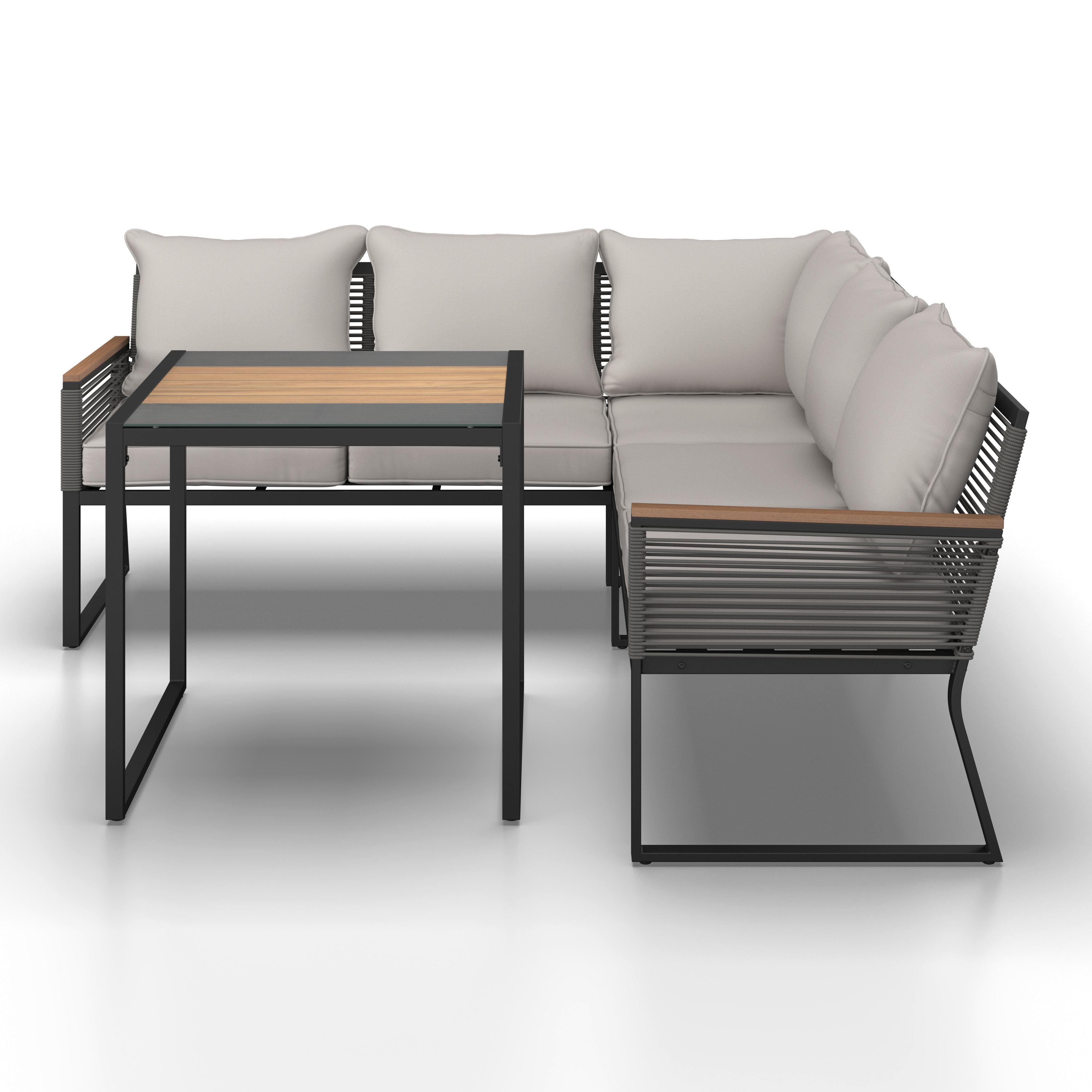 LOUNGESET SONORA - ljusgrå/svart, Modern, metall/glas (181/73/65cm) - Bessagi Garden
