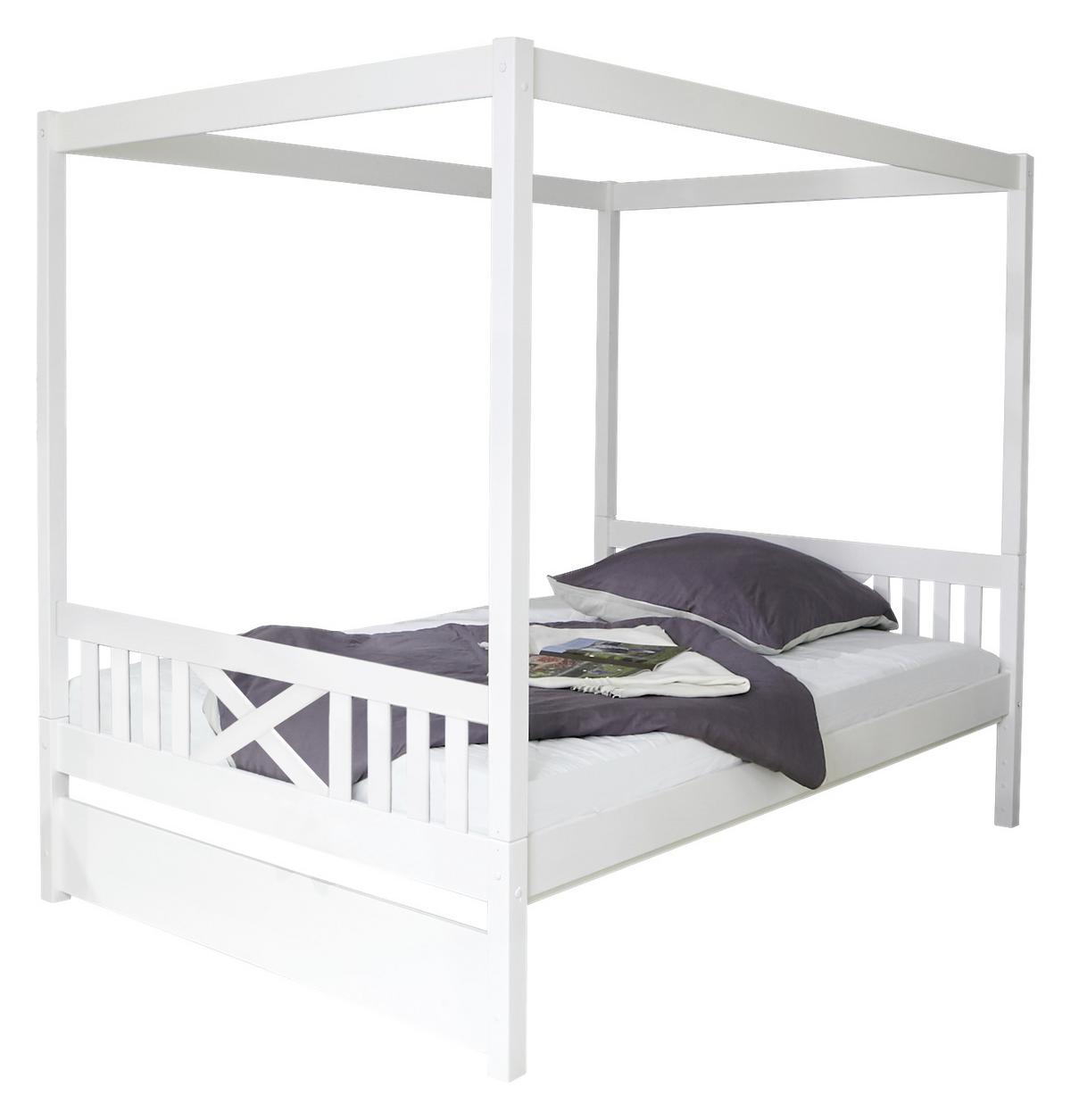 Postelja Z Baldahinom Lino, Bela, 140x200 - bela, Moderno, les (140/200cm) - MID.YOU