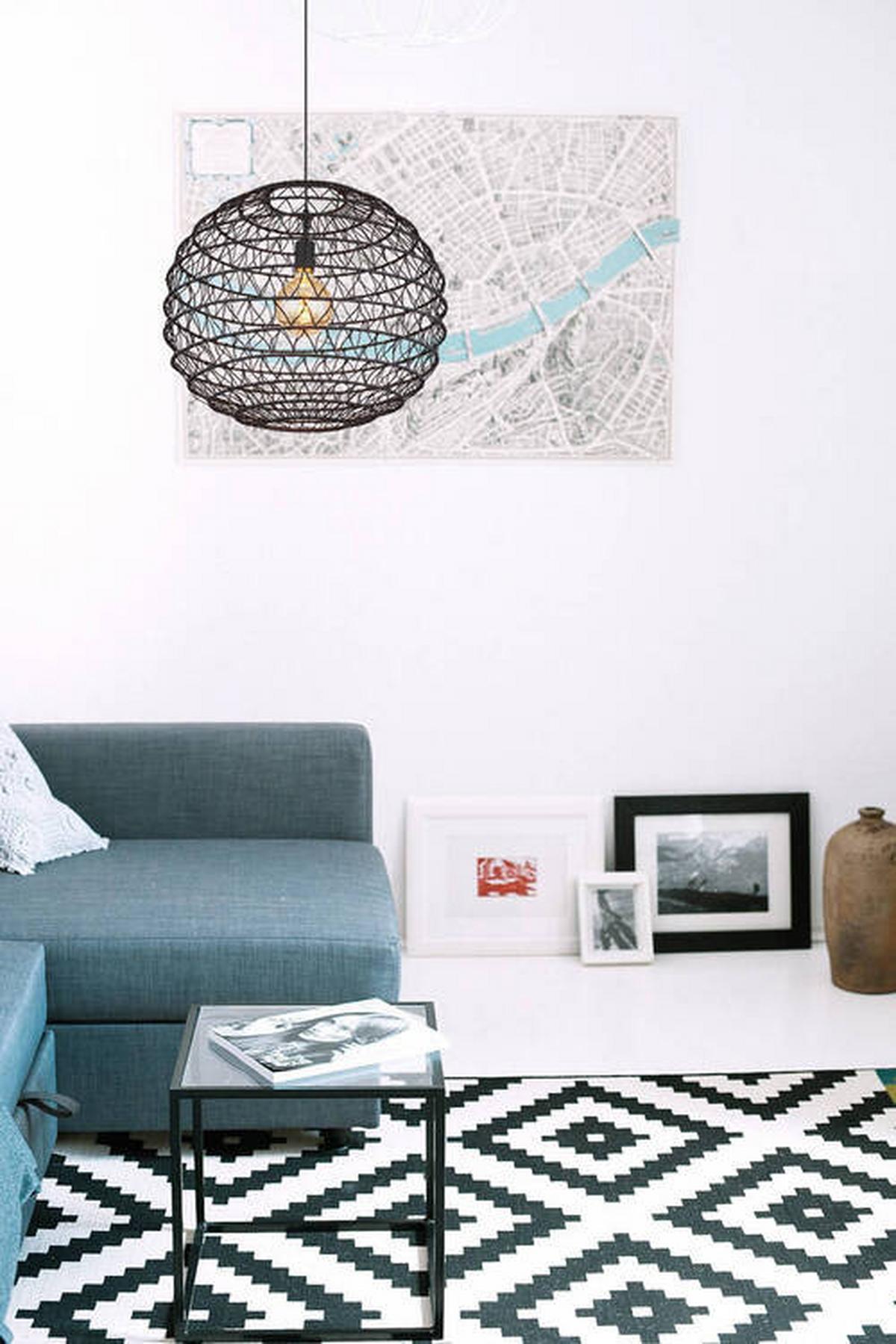 Hängeleuchte Senni Schwarz max. 15 Watt - Schwarz, Natur, Papier/Kunststoff (59/120cm) - Globo