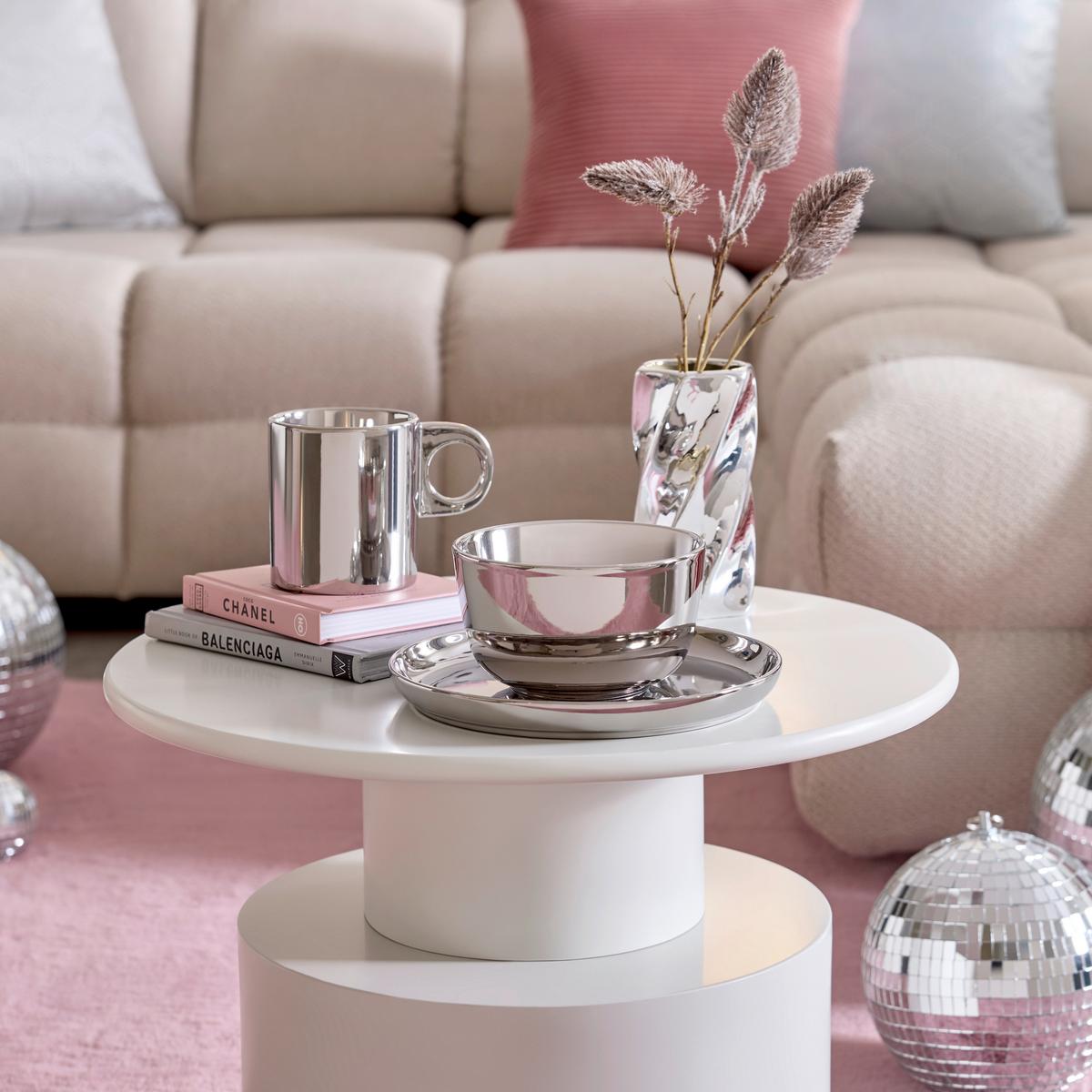 Kaffeebecher Shiny Silver Silberfarben ca. 400ml - Silberfarben, MODERN, Keramik (14/9/10cm) - Mömax