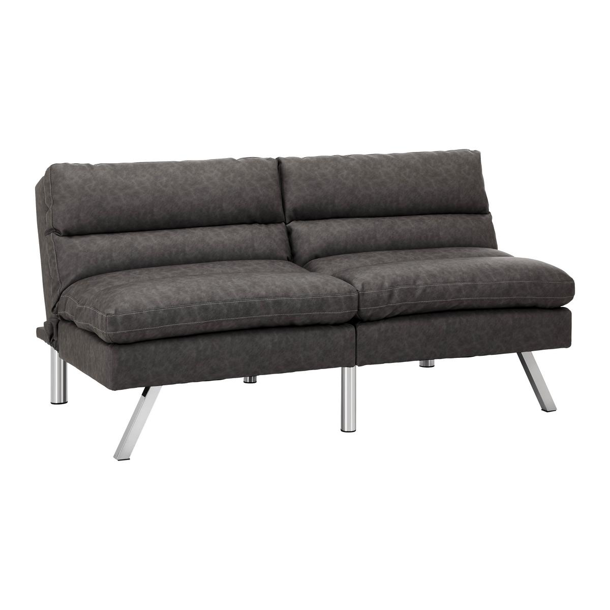 Schlafsofa Lia Dunkelgrau Lederlook - Chromfarben/Dunkelgrau, MODERN, Holz/Textil (171/112/53cm) - Bessagi Home