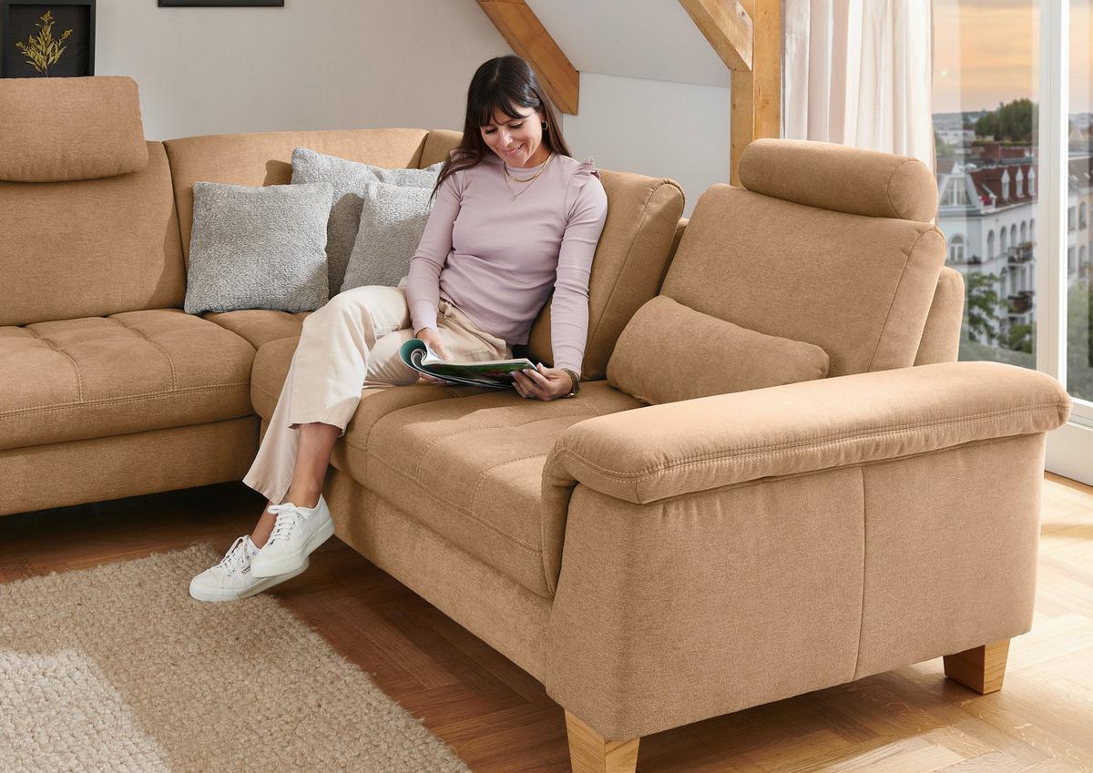 Sedežna Garnitura Pp-La23117 - bež/barve konjaka, Moderno, tekstil/leseni material (253/45/221cm) - Premium Living