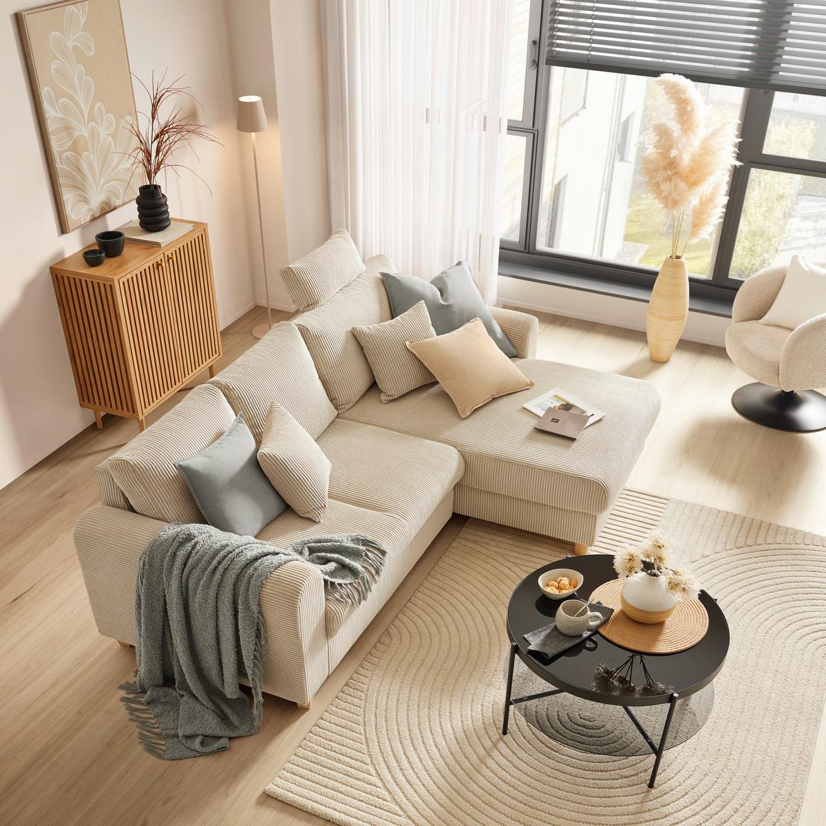 Ecksofa Lille Beige - Hellbraun/Beige, Modern, Holz/Textil (232/156cm) - Mömax