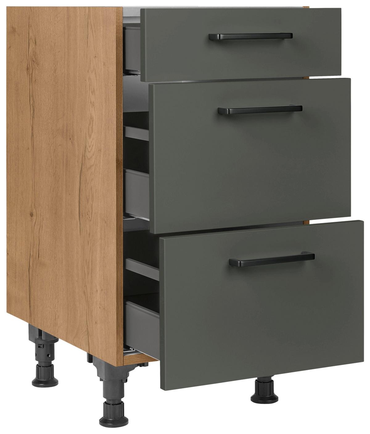 Schubkastenunterschrank Easytouch Grün - Eichefarben/Schwarz, MODERN, Holzwerkstoff/Metall (45/87/56cm) - Nobilia