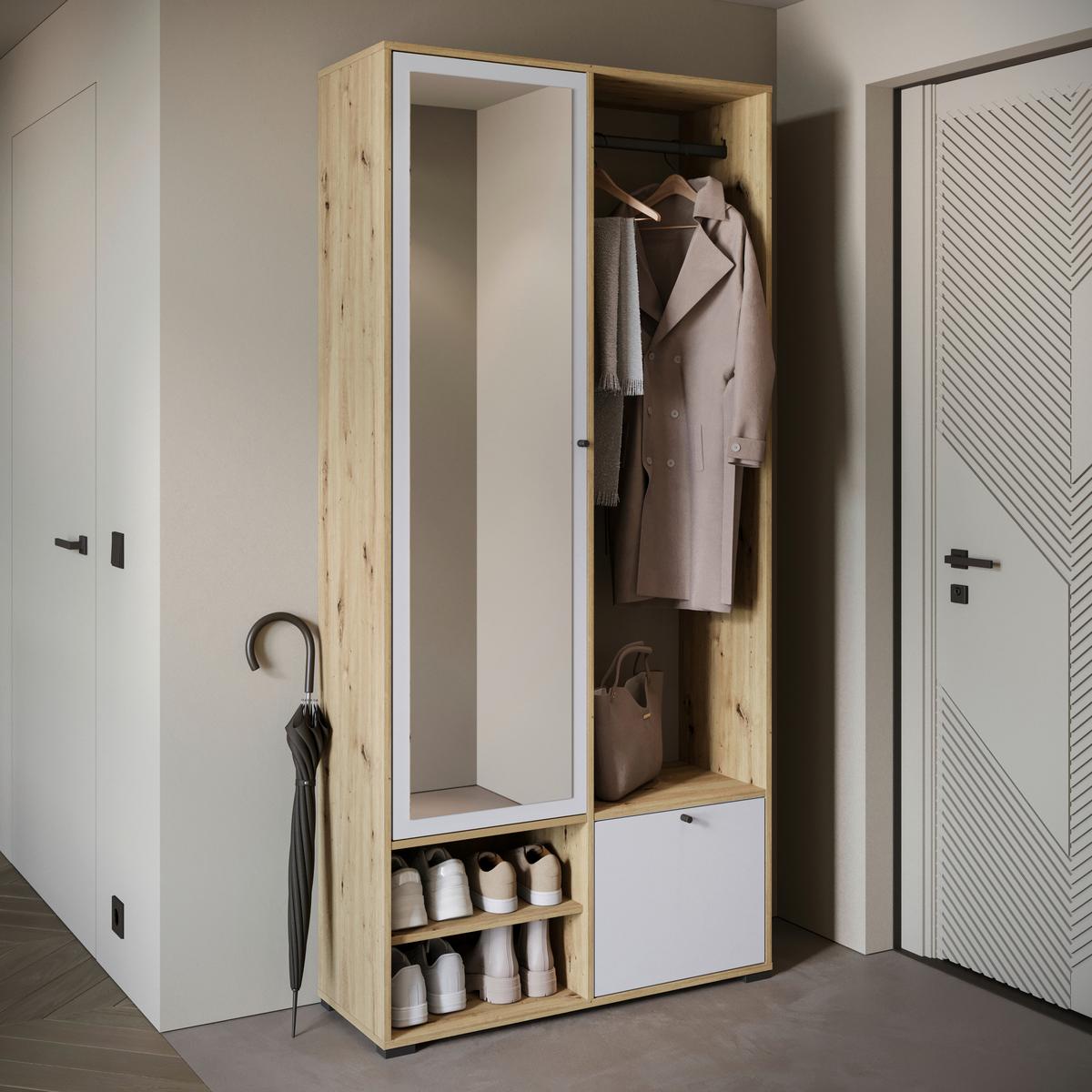 Garderobe Dino ca. 90x190 cm Eiche Artisan/Weiß - Weiß/Eiche Artisan, Trend, Holzwerkstoff (90/190/33cm) - MID.YOU