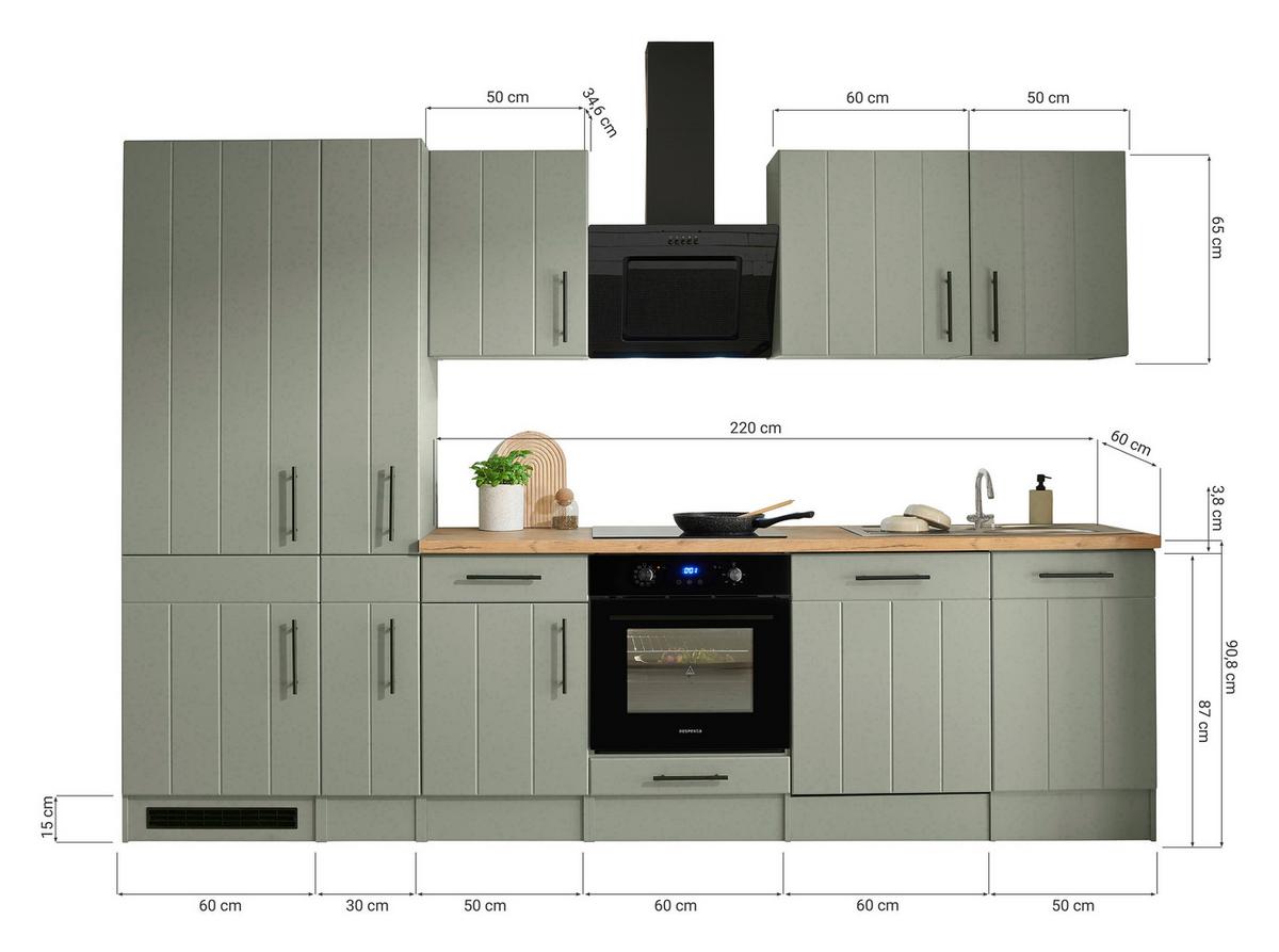 Küchenblock Anton m. Geräte Wildeiche/Schilfgrün - Schilfgrün/Wildeiche, Trend, Holzwerkstoff/Metall (310cm) - Respekta