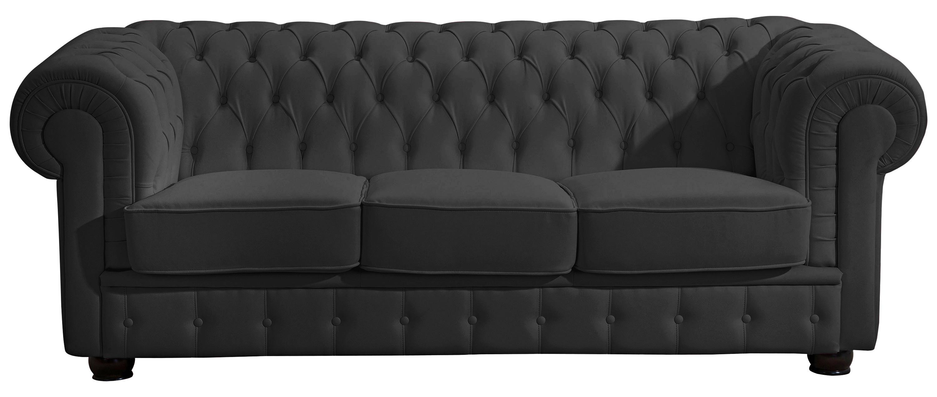 CHESTERFIELD-SOFA BRIDGEPORT - Nussbaumfarben/Schwarz, Design, Leder/Holz (200/76/98cm) - Max Winzer