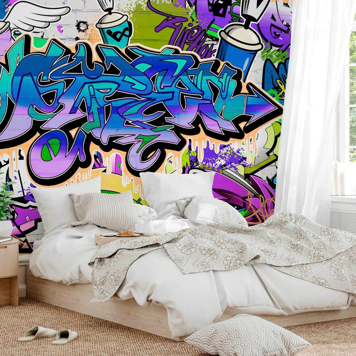 Fototapeta Graffiti, 350x245cm - vijolična/modra, Trendi, tekstil (350/245cm) - artgeist