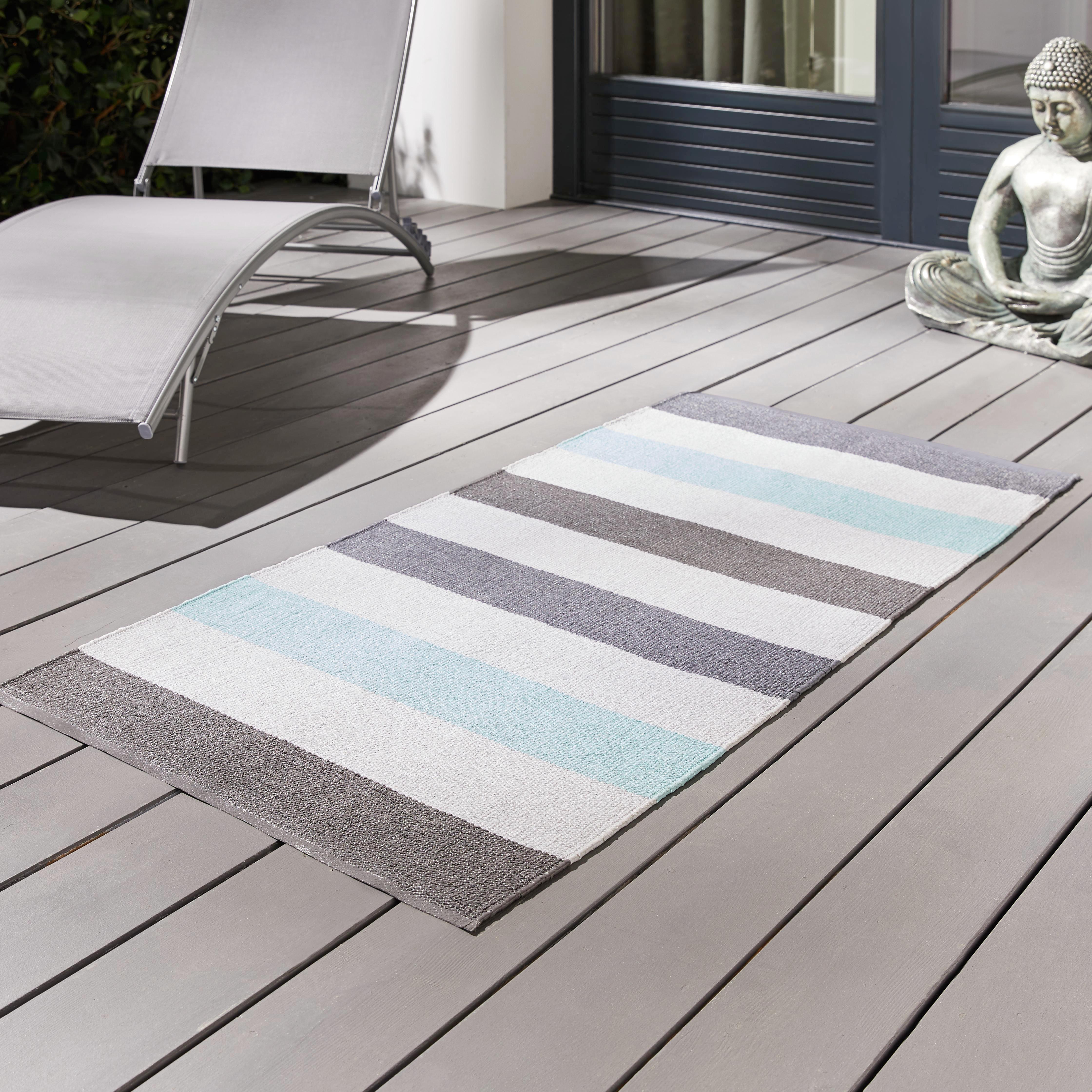 Outdoorteppich in Blau ca.70x140cm 'Stripe' - Blau, MODERN, Textil (70/140cm) - Bessagi Garden