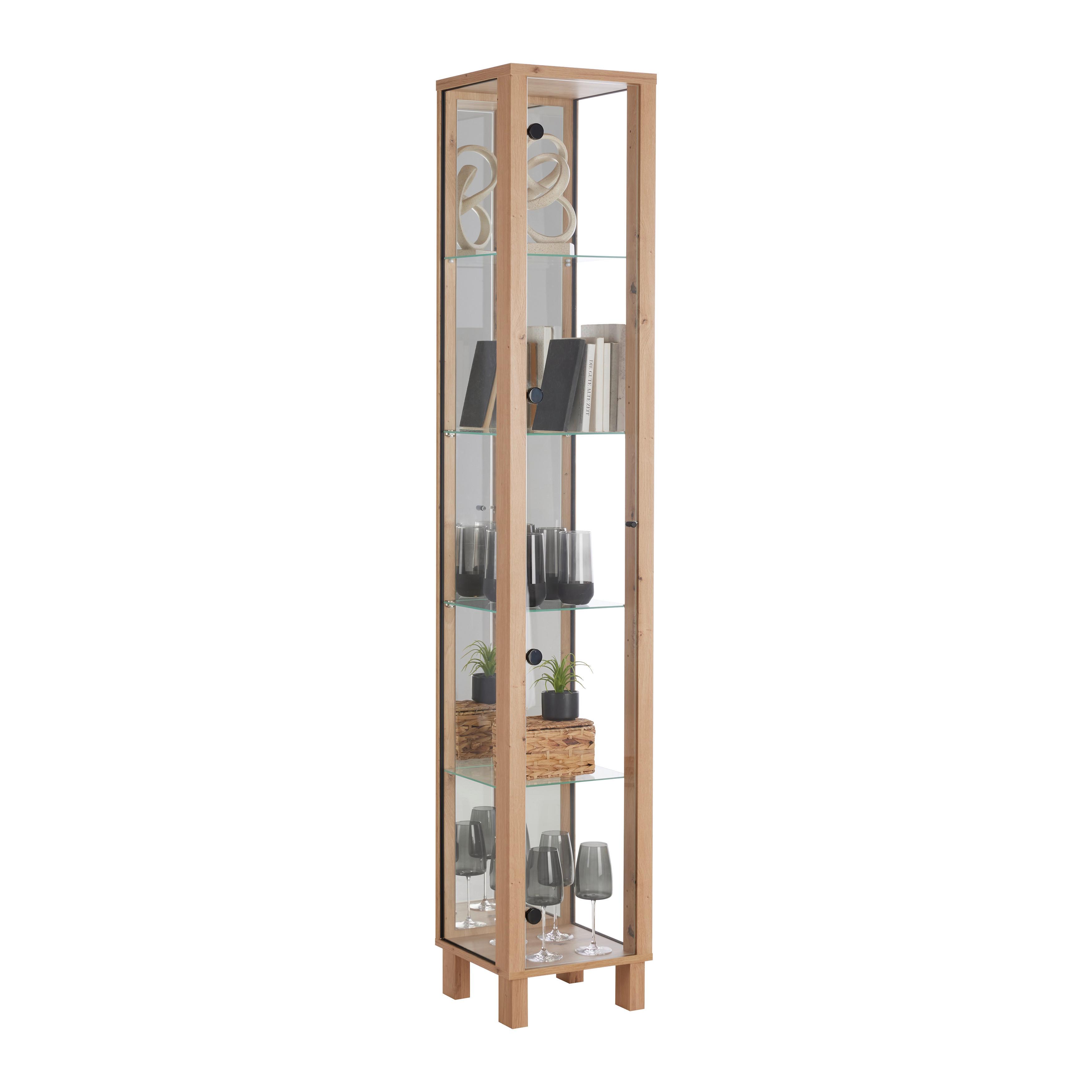 VITRINSKÅP ALBI -EXKLUSIV- - ek Artisan/svart, Modern, trämaterial/glas (33/189/33cm) - Mömax
