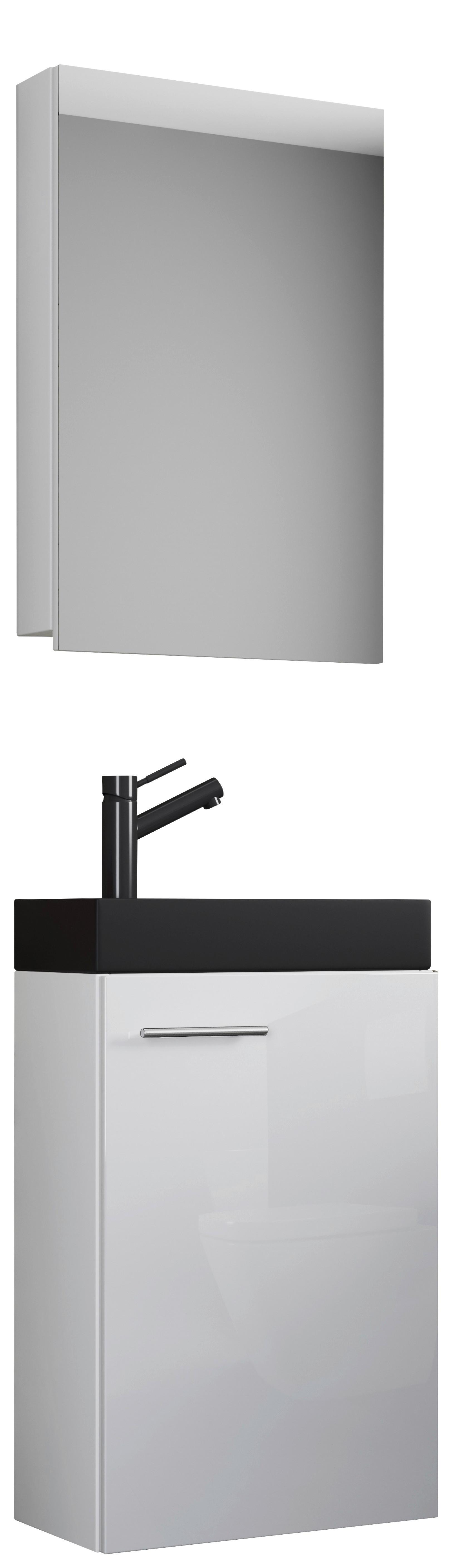 Kopalnica Za Goste Slito, Bela, 3-Delno - srebrne barve/črna, Moderno, umetna masa/leseni material (41cm) - MID.YOU