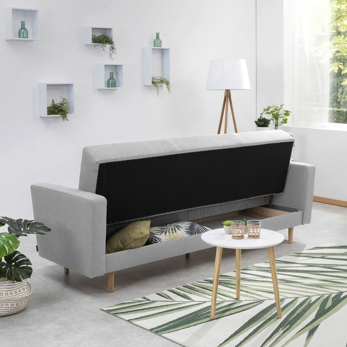 3-Sitzer-Sofa Jasmin Hellgrau Flachgewebe mit Schlaffunktion - Eschefarben/Hellgrau, MODERN, Holz/Textil (224/81/83cm) - Max Winzer