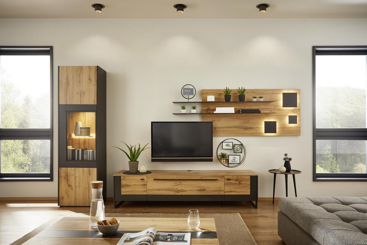 Wandpaneel in Eiche-/Schieferfarben - Schieferfarben/Eichefarben, MODERN, Holzwerkstoff (194/70/22cm) - Premium Living