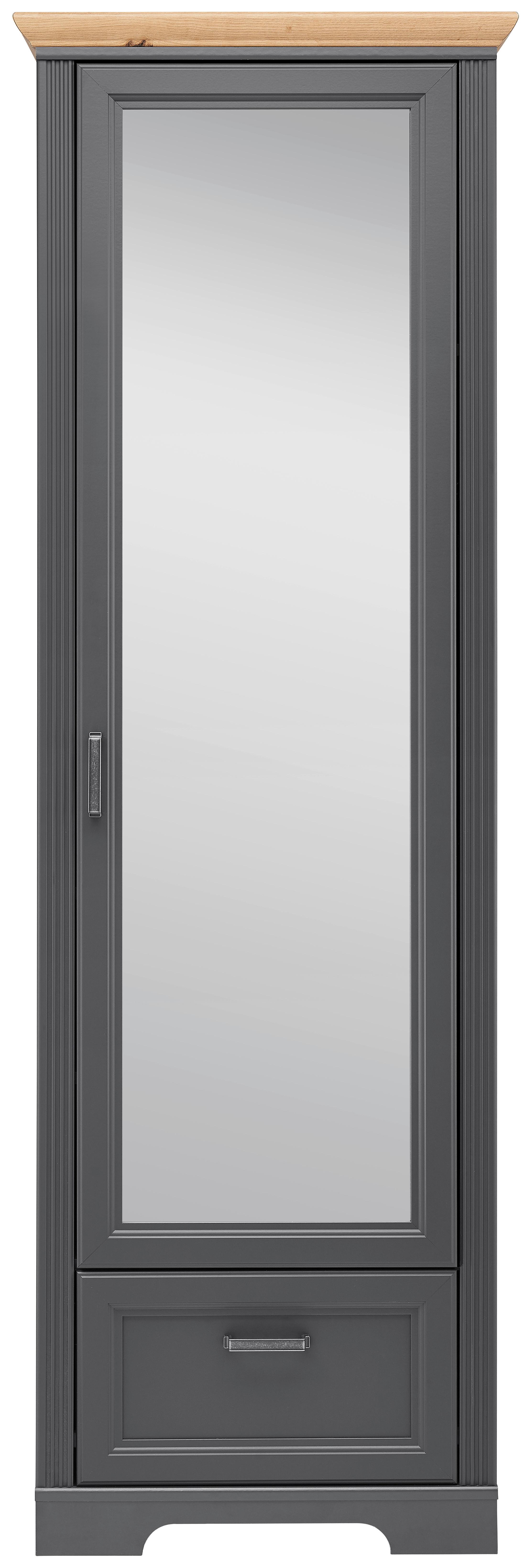 Előszobaszekrény Szürke 1 Ajtó Jasmin - grafitszürke/tölgyfa színű, Romantik / Landhaus, faalapú anyag/fém (65/204/41cm) - Zandiara