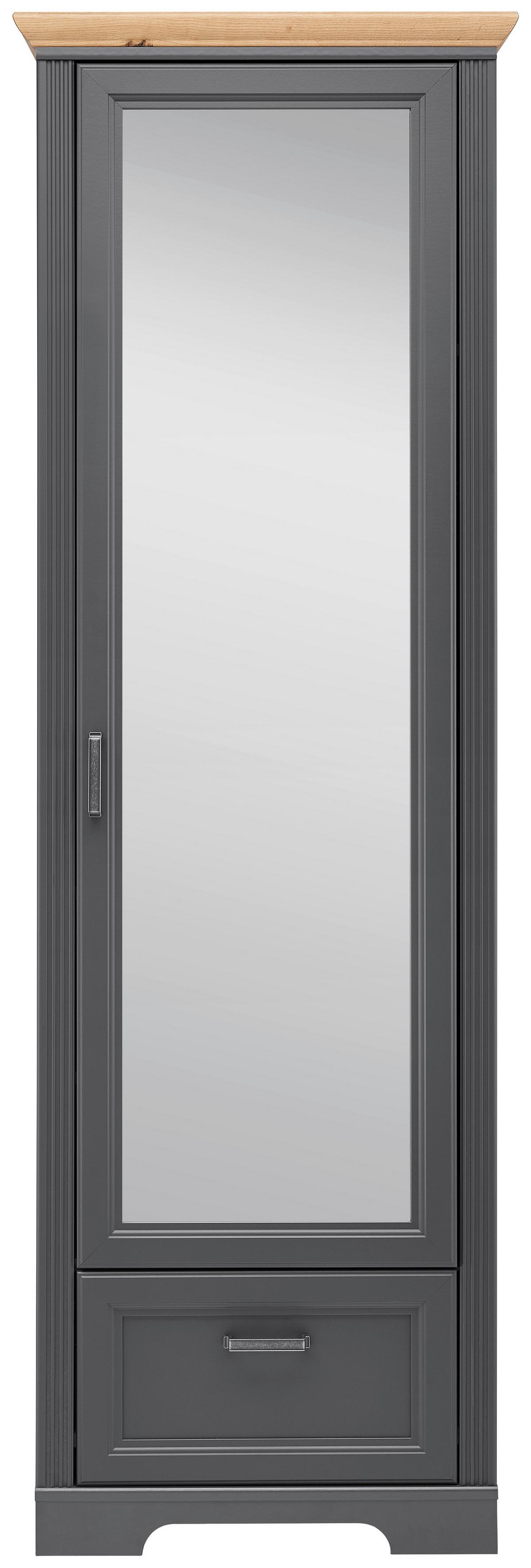 Előszobaszekrény Szürke 1 Ajtó Jasmin - grafitszürke/tölgyfa színű, Romantik / Landhaus, faalapú anyag/fém (65/204/41cm) - Zandiara
