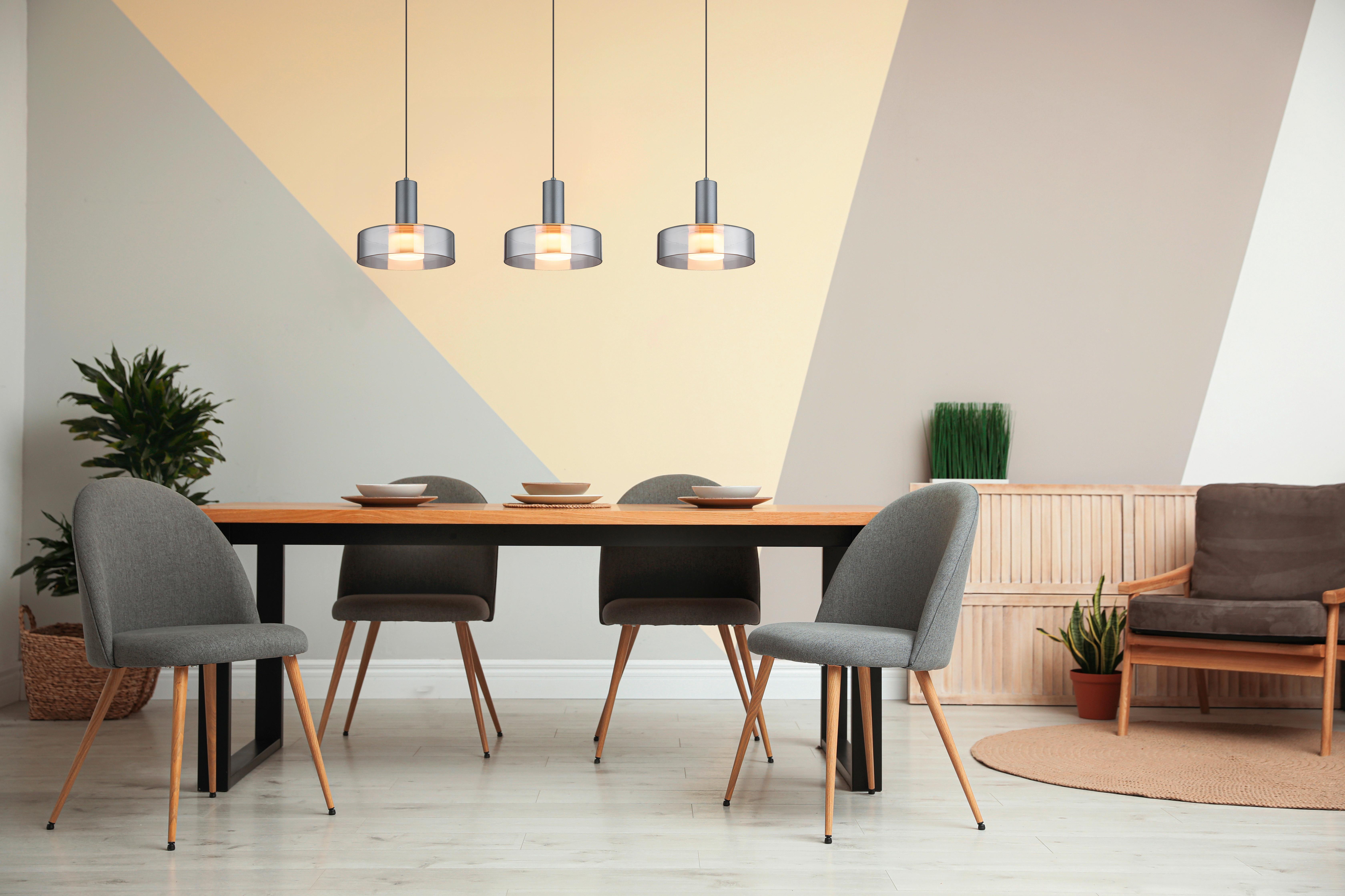 LED-HÄNGELEUCHTE 16019-3H  GRANT - Schwarz/Grau, Design, Glas/Kunststoff (90/22/150cm) - Globo