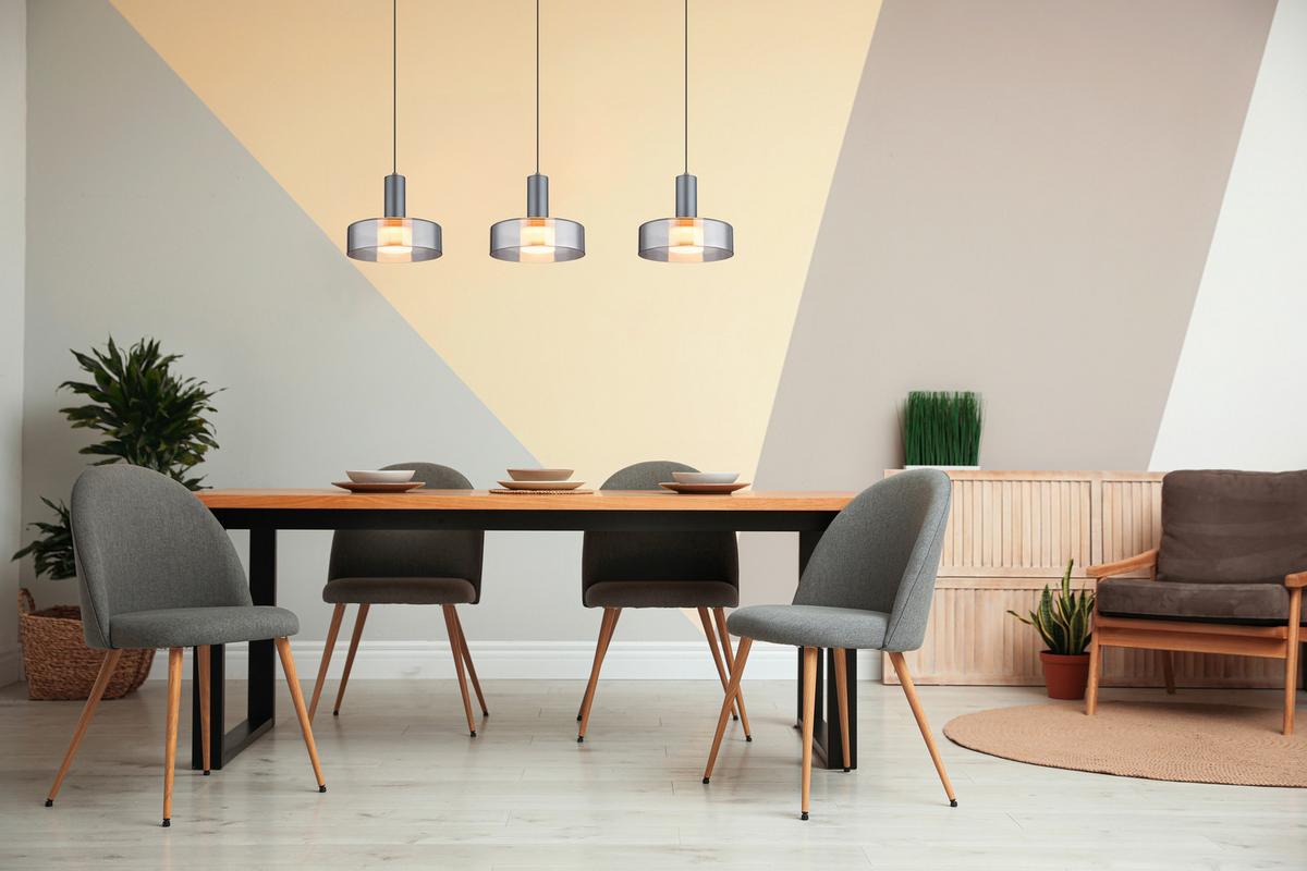 LED-HÄNGELEUCHTE 16019-3H  GRANT - Schwarz/Grau, Design, Glas/Kunststoff (90/22/150cm) - Globo