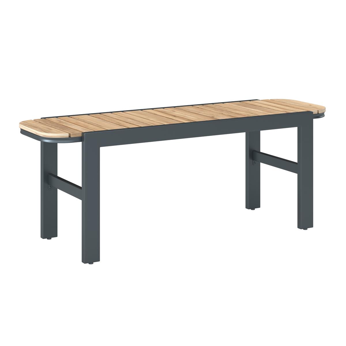 Gartenbank Marlo Schwarz Akazie - Akaziefarben, MODERN, Holz/Metall (126/47/40cm) - Bessagi Garden