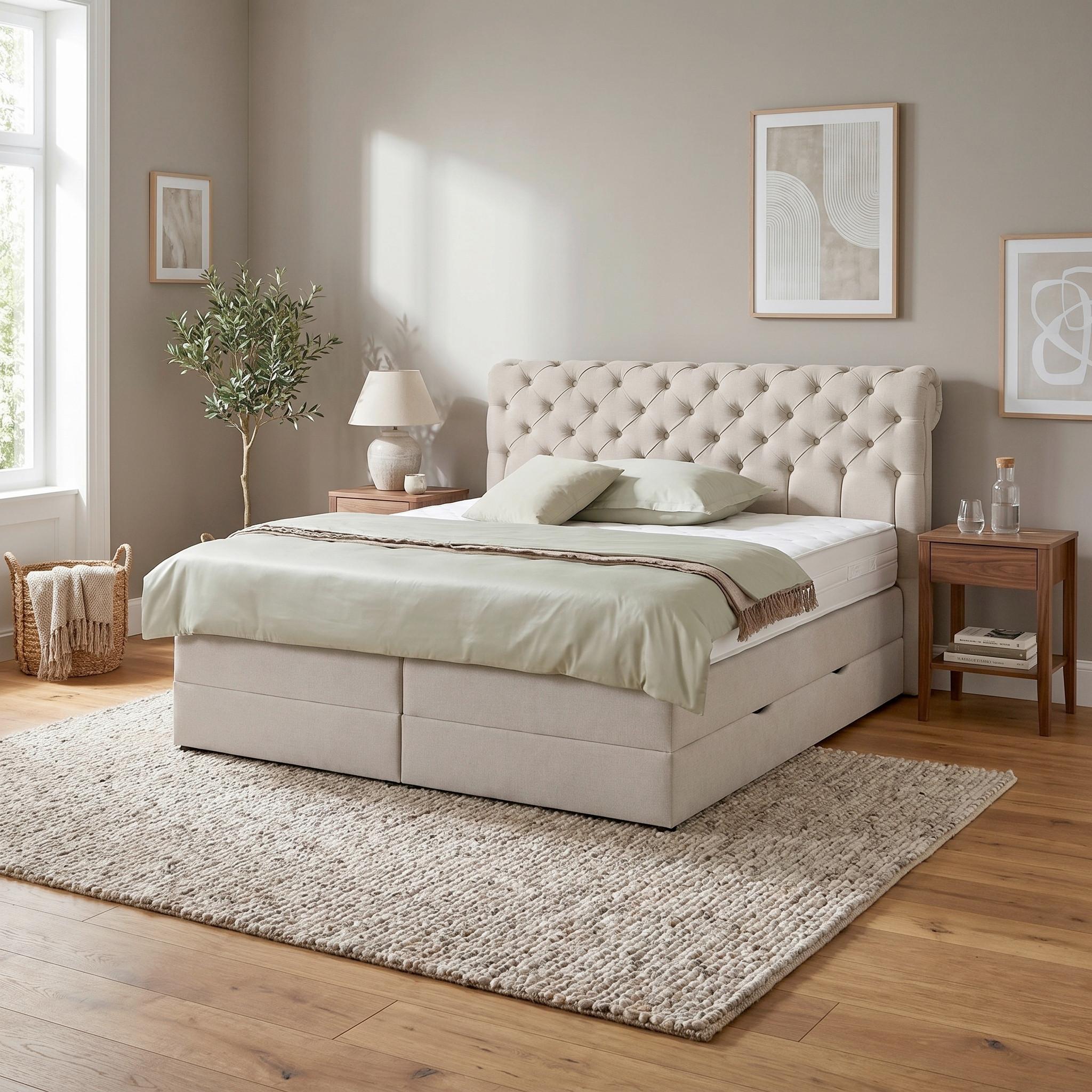 Boxspringbett Belano Beige ca. 180x200cm - Beige, KONVENTIONELL, Holz/Holzwerkstoff (180/200cm) - Premium Living