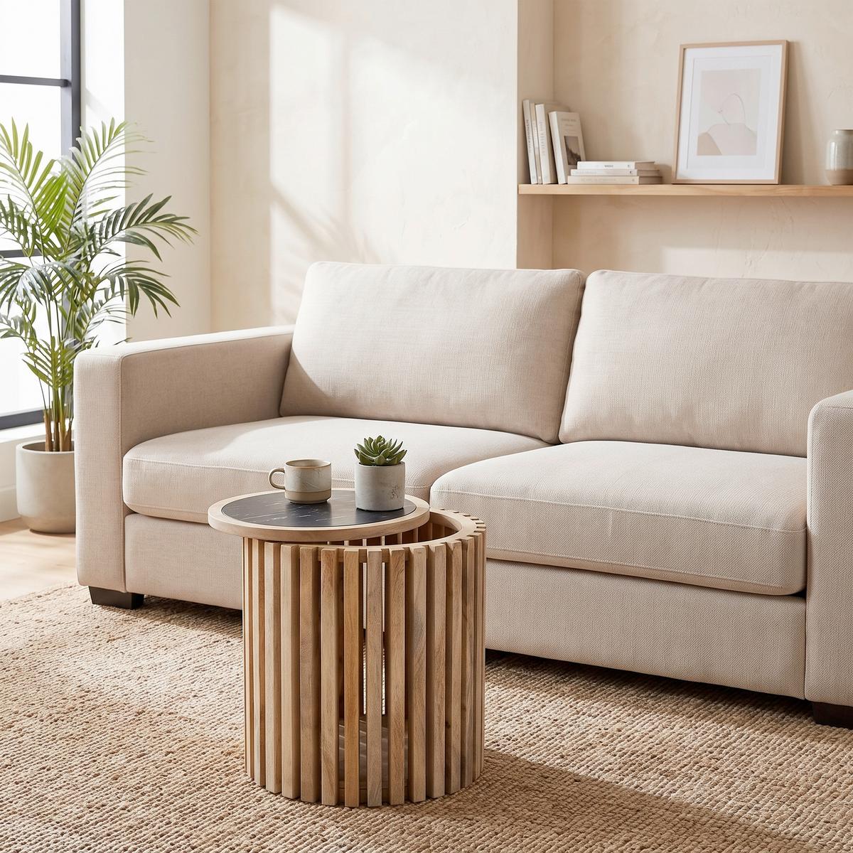 Couchtisch Sway Natur/Schwarz schwenkbare Tischplatte - Schwarz/Naturfarben, MODERN, Holz/Stein (45/50cm) - Premium Living