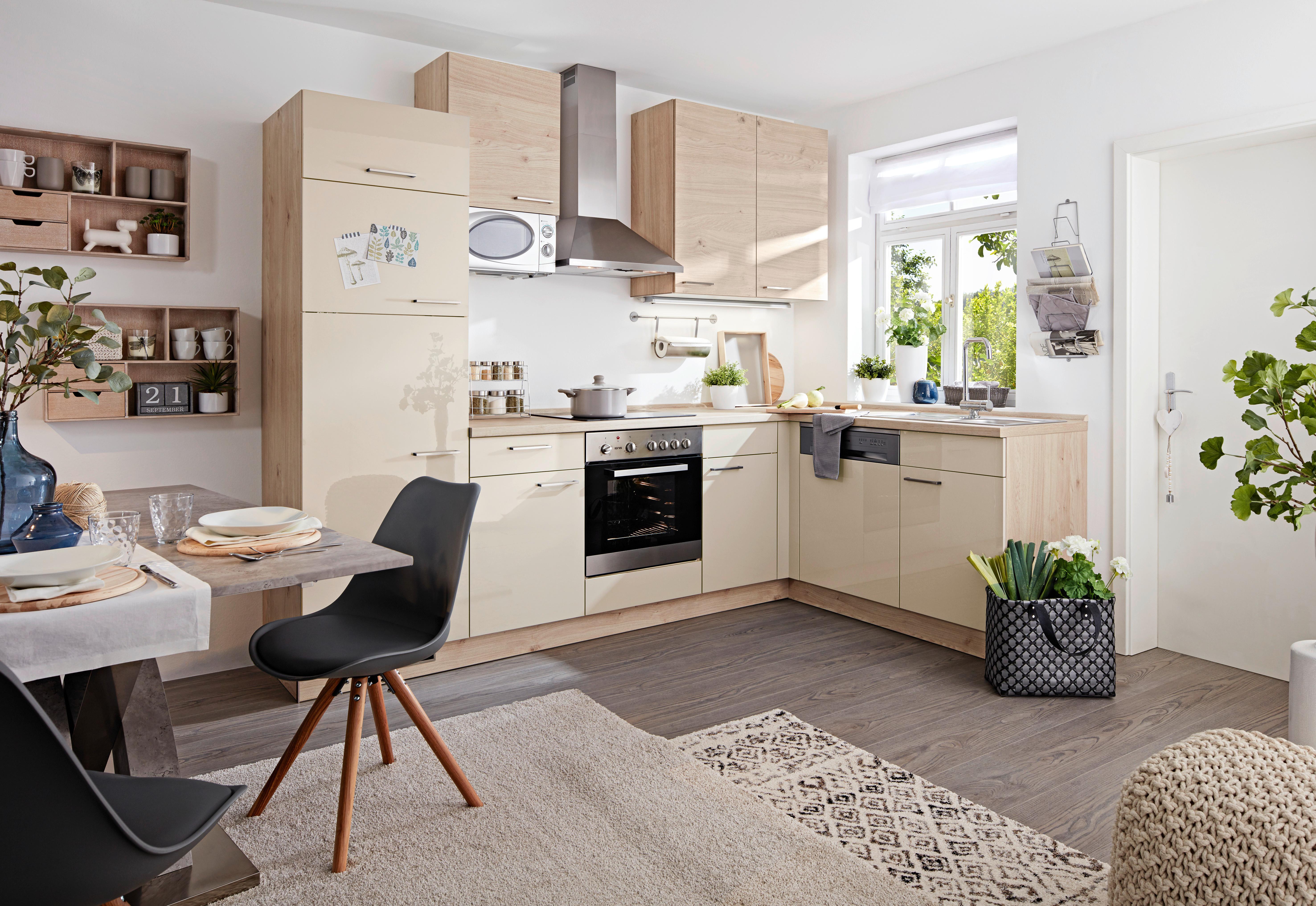 Eckküche inkl. 4 E-Geräte Star/Plan Eichefarben/Magnolie - Eichefarben/Magnolie, MODERN, Holzwerkstoff (280/175cm) - Express-Kuechen