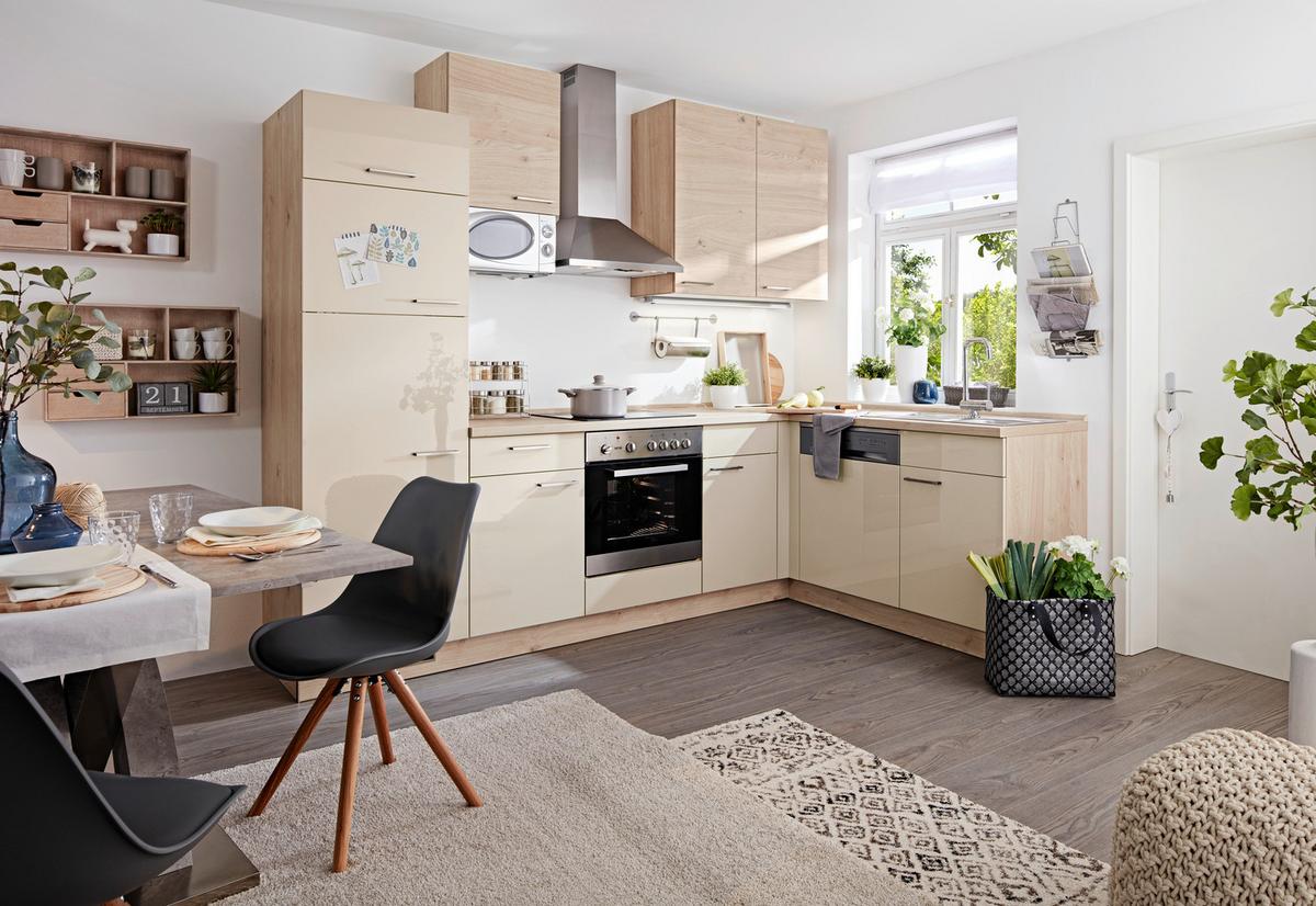 Eckküche inkl. 4 E-Geräte Star/Plan Eichefarben/Magnolie - Eichefarben/Magnolie, MODERN, Holzwerkstoff (280/175cm) - Express-Kuechen
