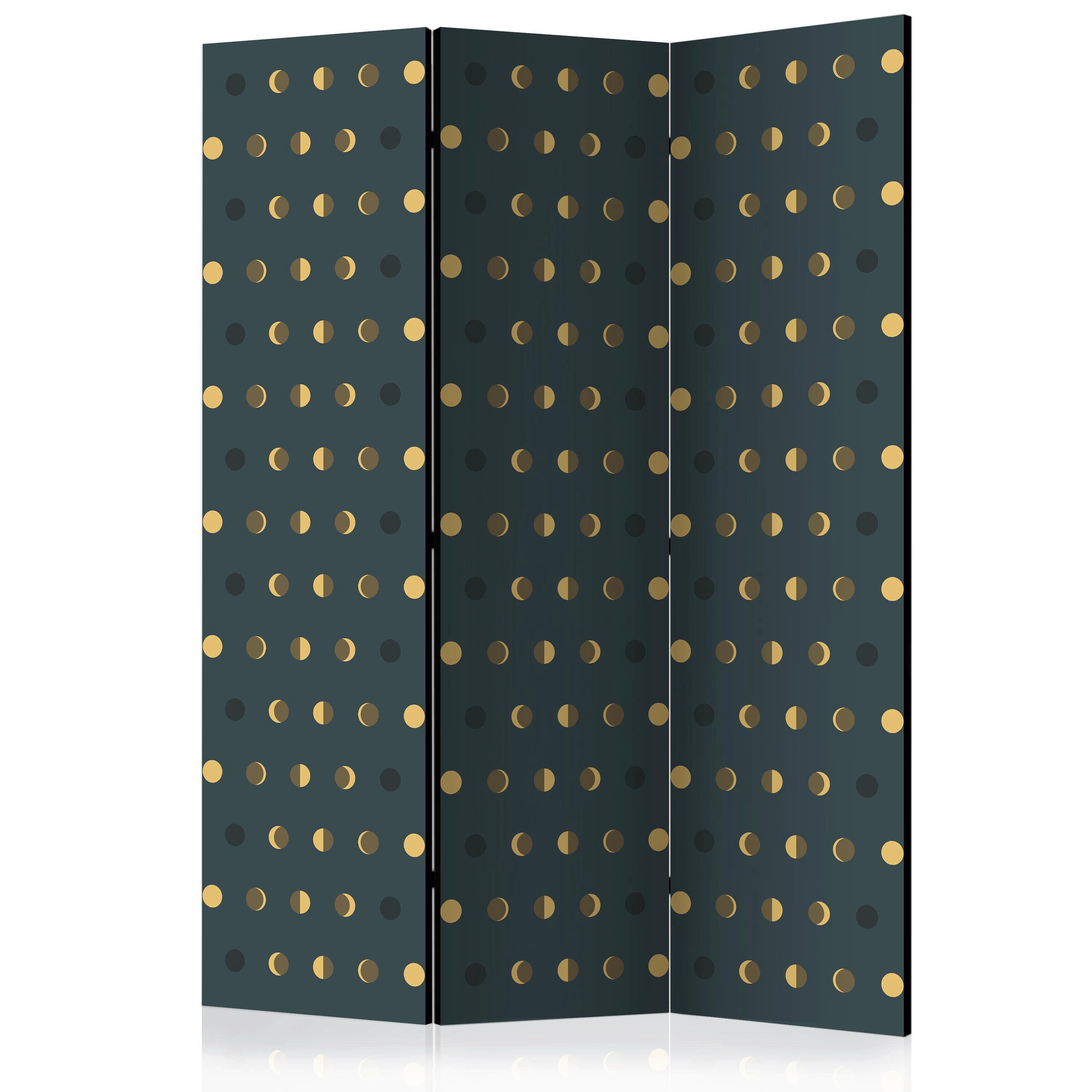 Paravan Dots, 3-Delni, Dvostranski - zlate barve/temno zelena, Basics, tekstil/les (135/172/3cm) - artgeist