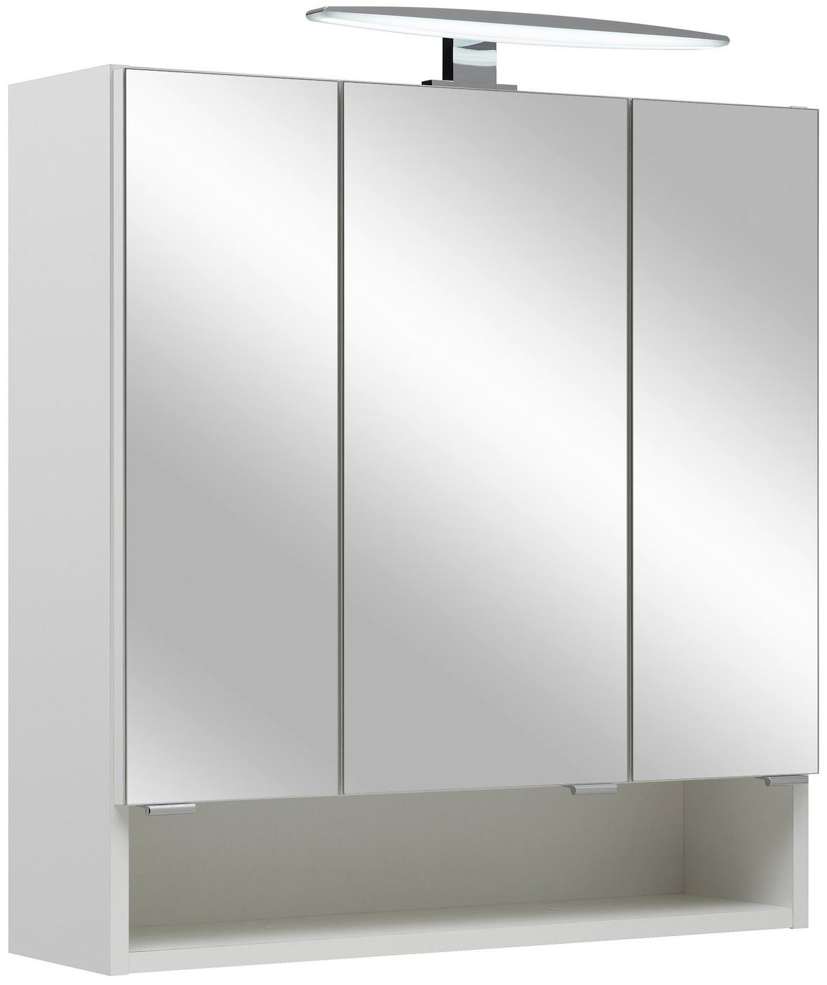 SZAFKA Z LUSTREM LINA I - biały/kolor chromowy, Basics, materiał drewnopochodny/szkło (65/70/18cm) - Xora