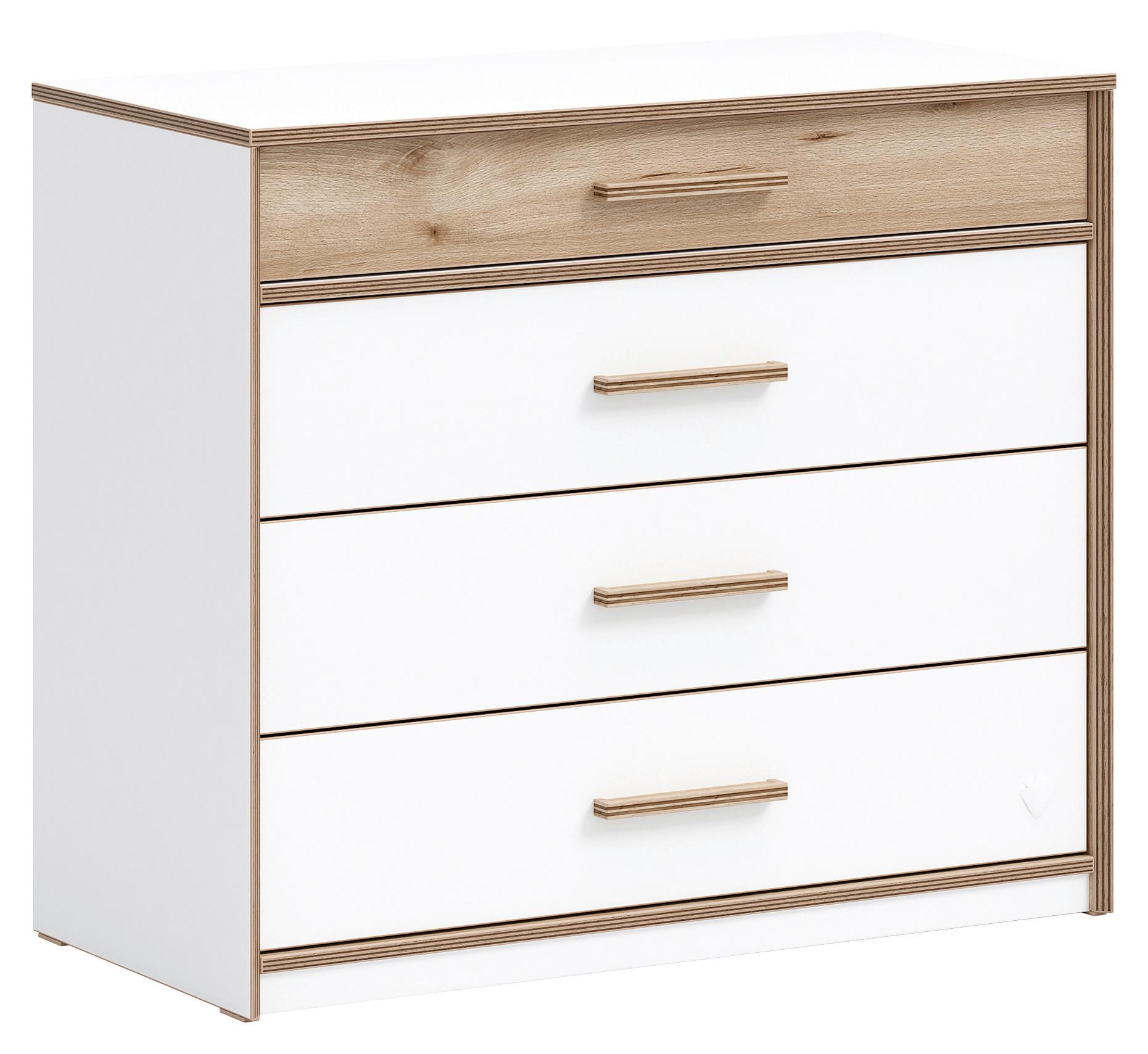 Komód Modera - natúr színű/fehér, Modern, műanyag/faalapú anyag (95/82/45cm)