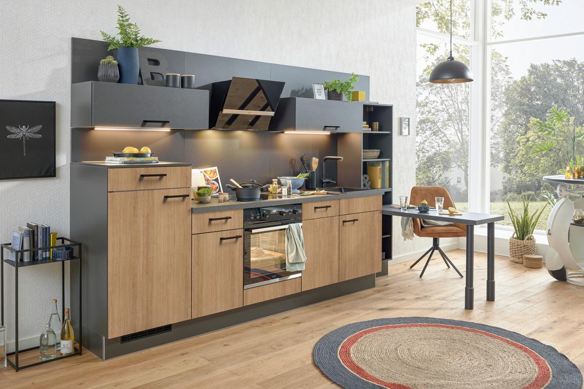Küchenblock PN100/80 Graphitfarben/Eichefarben - Eichefarben/Lavagrau, MODERN, Holzwerkstoff/Metall (320cm) - Pino