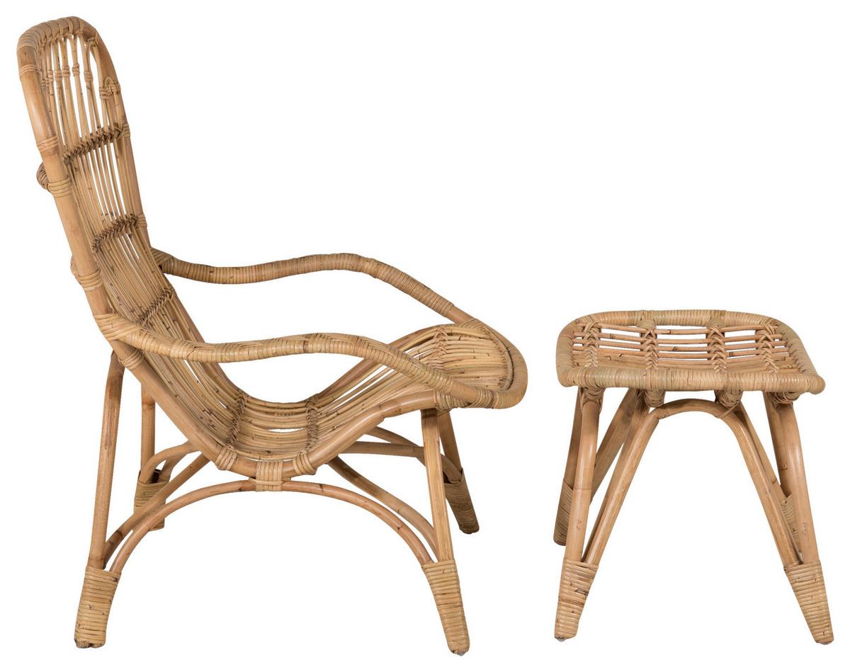 Loungesessel Ella Rattan ca. 66x95x131 cm Braun - Braun/Weiß, KONVENTIONELL, Holz (66/95/131cm) - Gardenson
