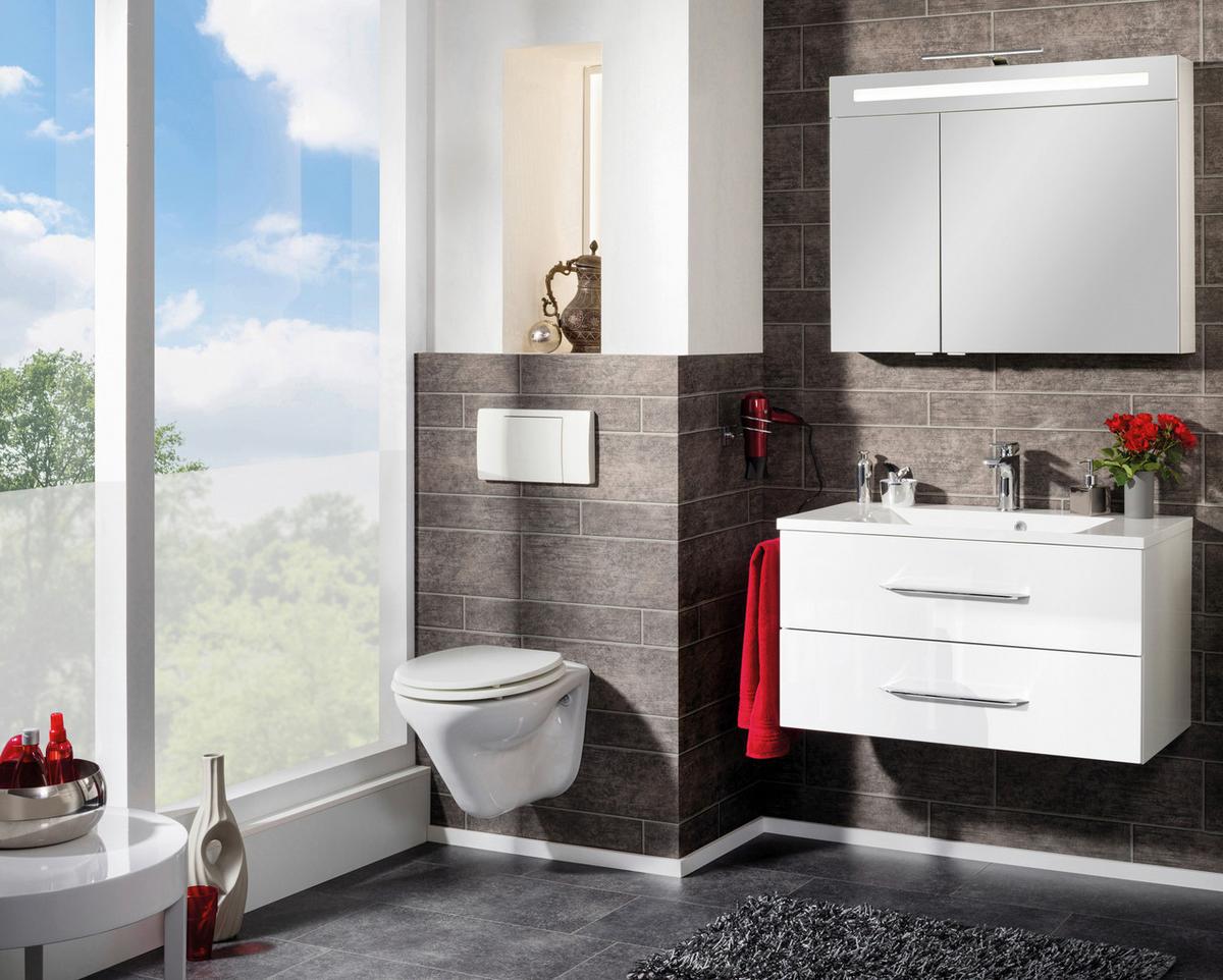 Spiegelschrank B. Clever mit LED 2-türig ca. 90x71 cm Weiß - Alufarben/Weiß, MODERN, Glas/Holzwerkstoff (90/71/16cm) - MID.YOU