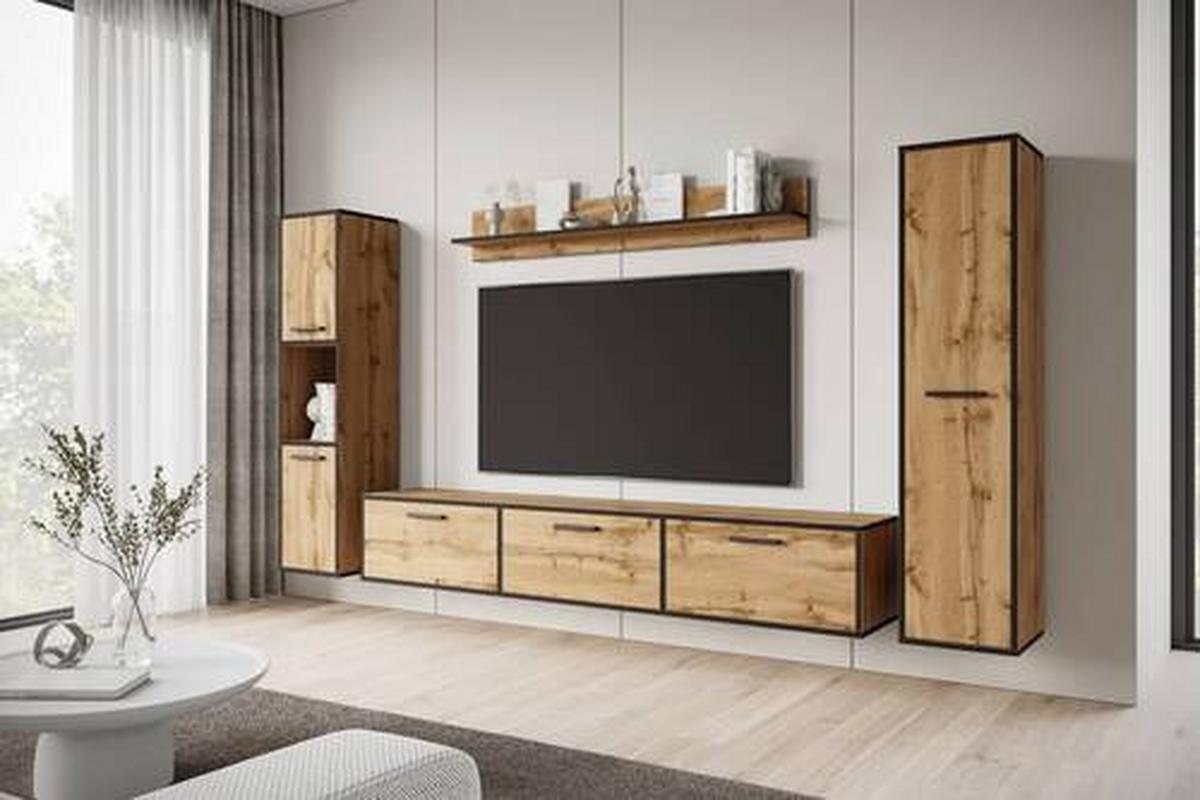 WOHNWAND BOGOTA XL WOTAN EICHE DEKOR - Eiche Wotan/Schwarz, Basics, Holzwerkstoff/Kunststoff (240/130/31cm) - MID.YOU
