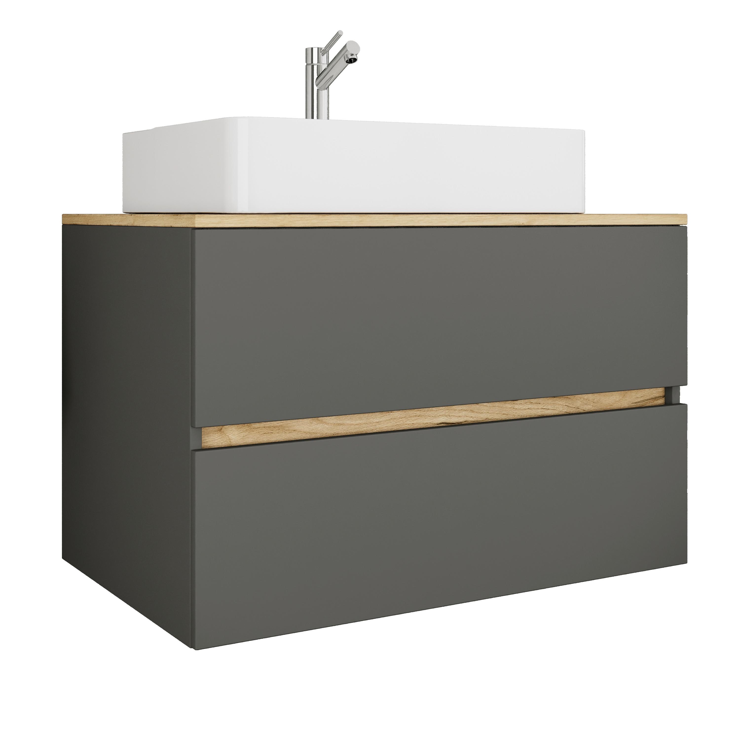 Badezimmer Cosila - Honigeiche/Weiss, Trend, Keramik/Holzwerkstoff (80/64/51cm) - MID.YOU