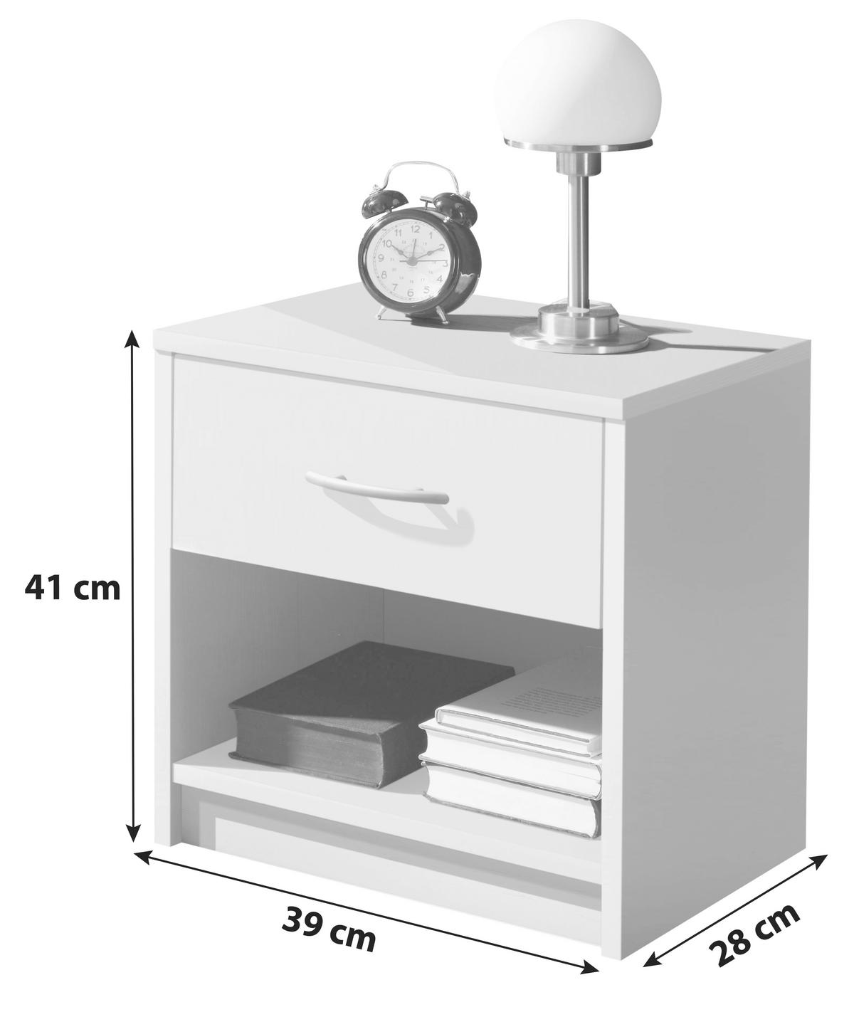 SZAFKA NOCNA BASE BIELA - kolor srebrny/biały, Basics (39/41/28cm)