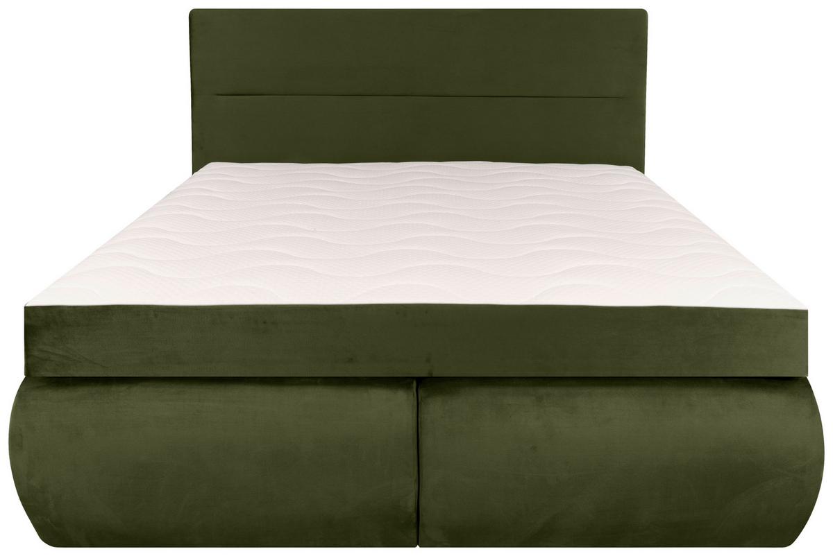 Boxspring Ágy Leon - sötétzöld, Modern, faalapú anyag/textil (160/200cm)