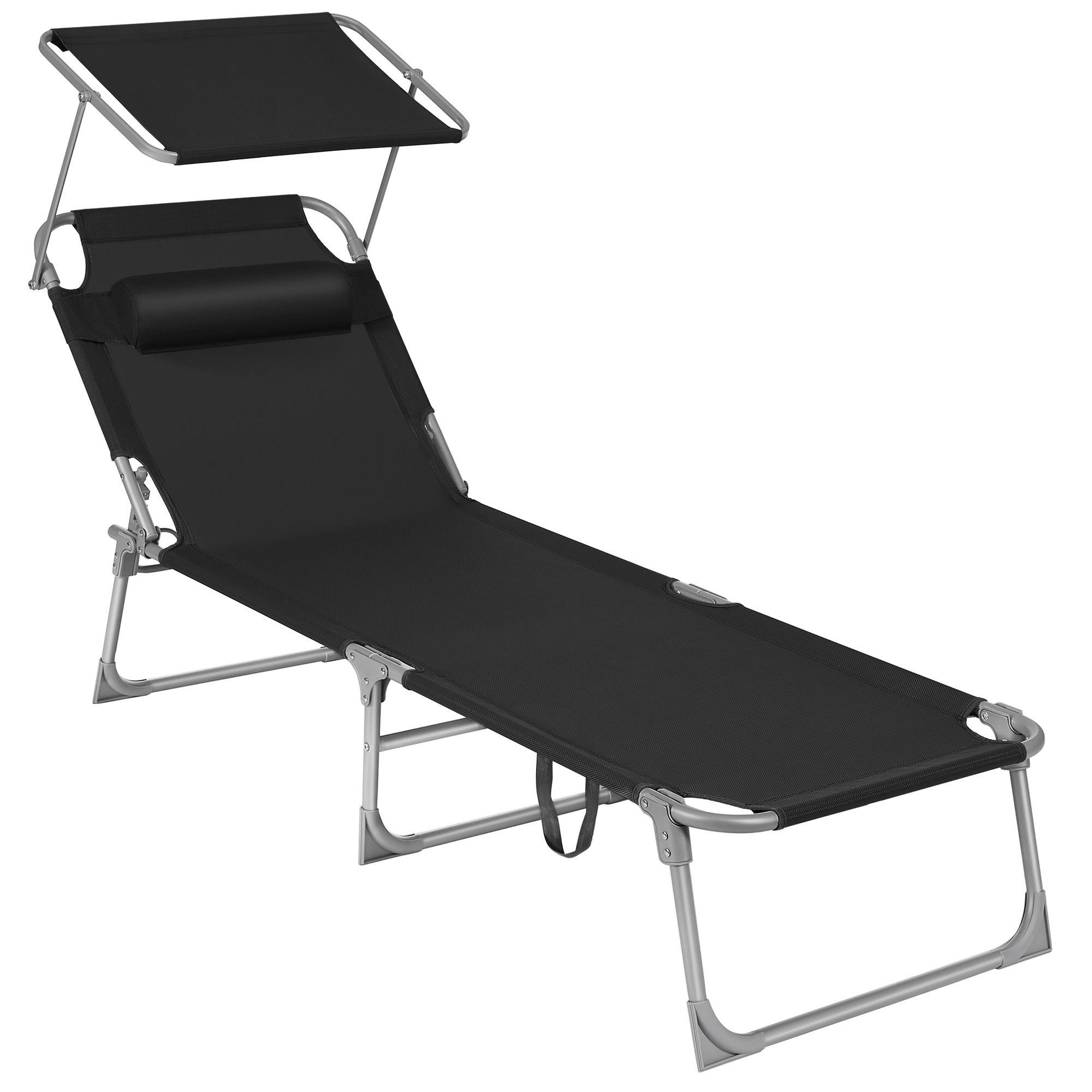Sonnenliege Großer Liegesessel Schwarz ca. 53x29,5x193cm - Schwarz, Basics, Textil/Metall (53/29,5/193cm) - Modante