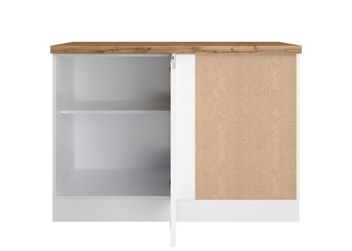 Eckunterschrank Monza ca. 120x86 cm Weiß/Eiche - Weiß Hochglanz/Eiche Wotan, LIFESTYLE, Holzwerkstoff (120/86/60cm) - Held