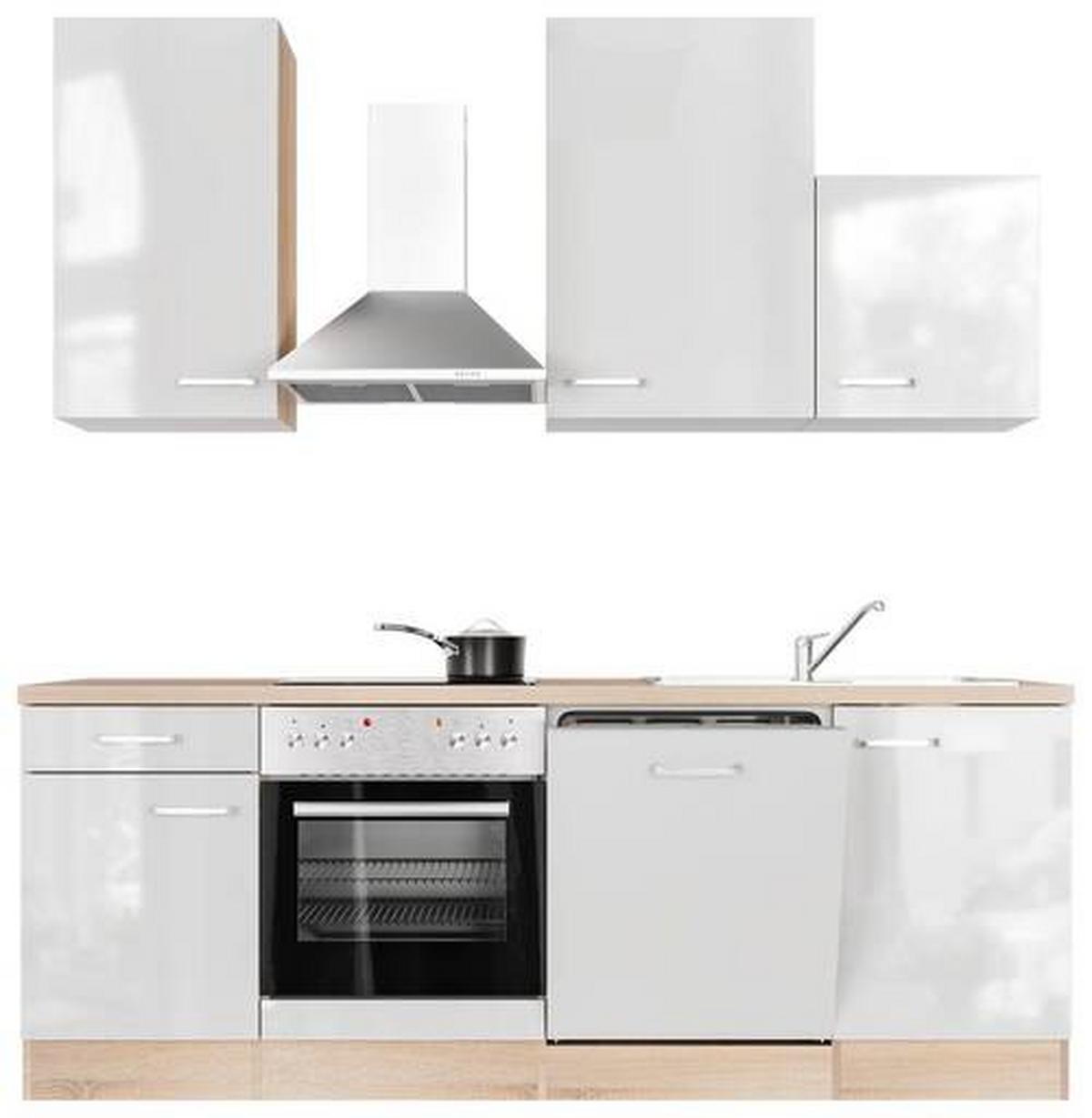 Kuhinjski Blok Z Aparati Valero, Bela, Barva Hrasta - barve nerjavečega jekla/bela, Moderno, kovina/leseni material (220cm) - FlexWell