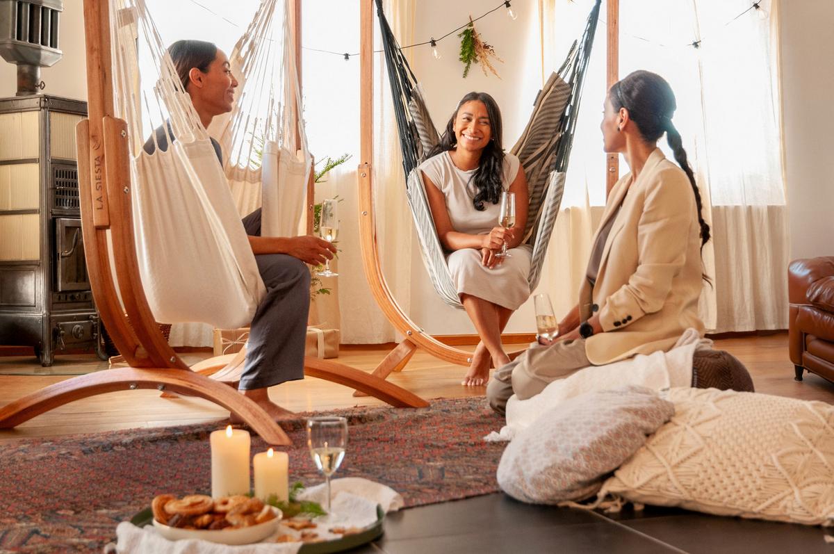 Hängematte Hammock Chair Braun/Schwarz/Weiß - Eukalyptusholzfarben/Schwarz, KONVENTIONELL, Holz/Textil (103-106/152-163/107cm) - La Siesta