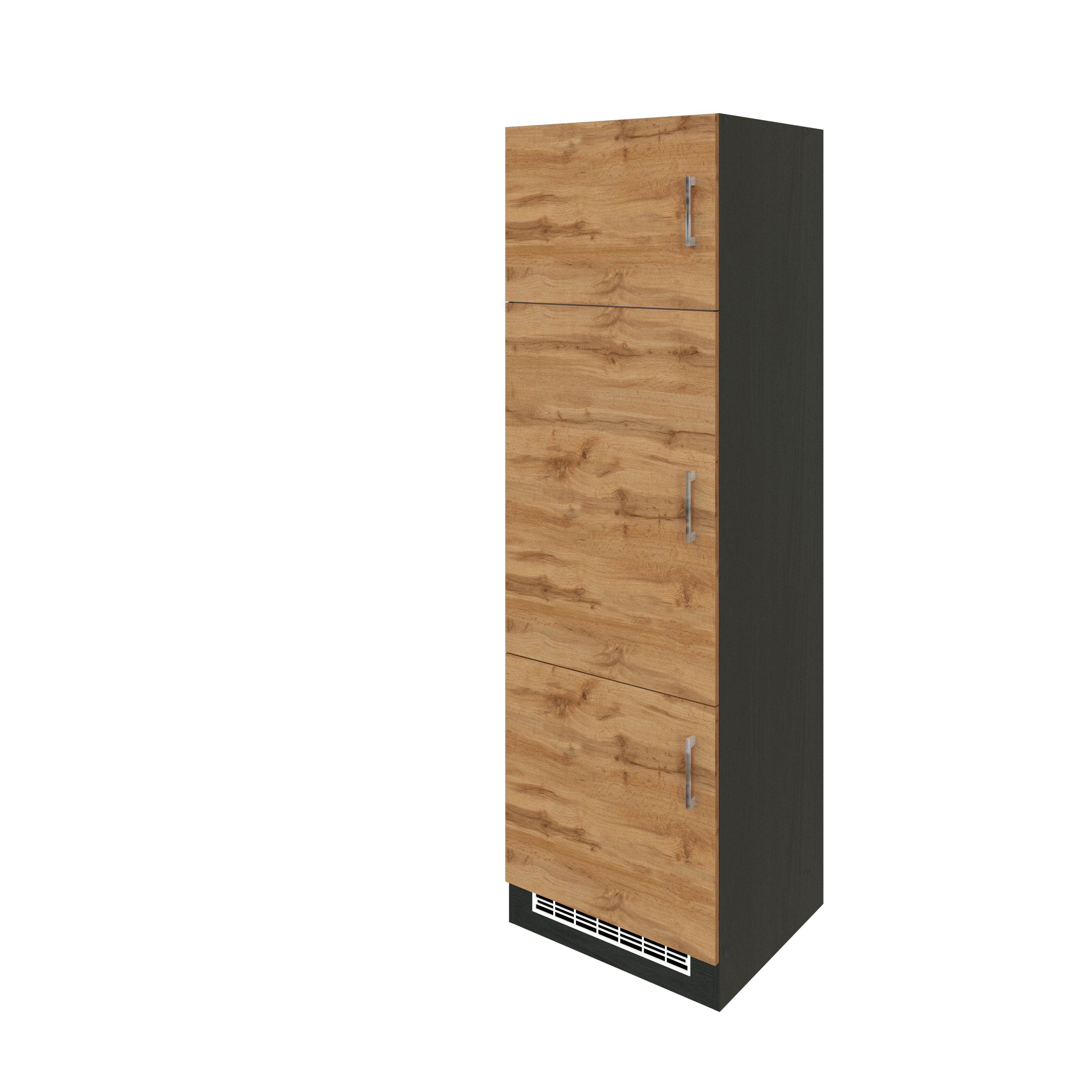 Held Kühlschrank-Umbauschrank ca. 60 cm Eiche/Anthrazit - Chromfarben/Eichefarben, MODERN, Holzwerkstoff/Metall (60/200/60cm) - Held