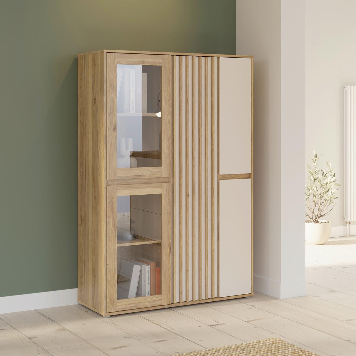 Vitrina Eliston - siva/boje hrasta, Natur, staklo/drvni materijal (109,3/161,7/41,5cm) - Modern Living