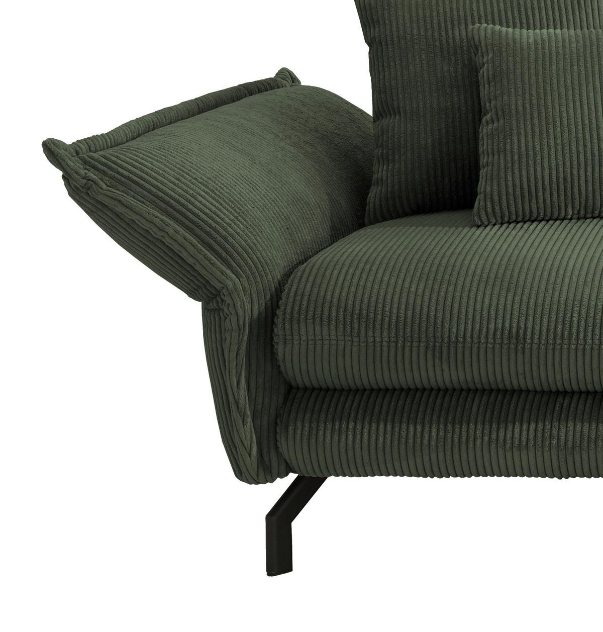 Wohnlandschaft Lava Moosgrün Cord ca. 255x180 cm - Schwarz/Grün, MODERN, Textil/Metall (255/180cm) - Livetastic