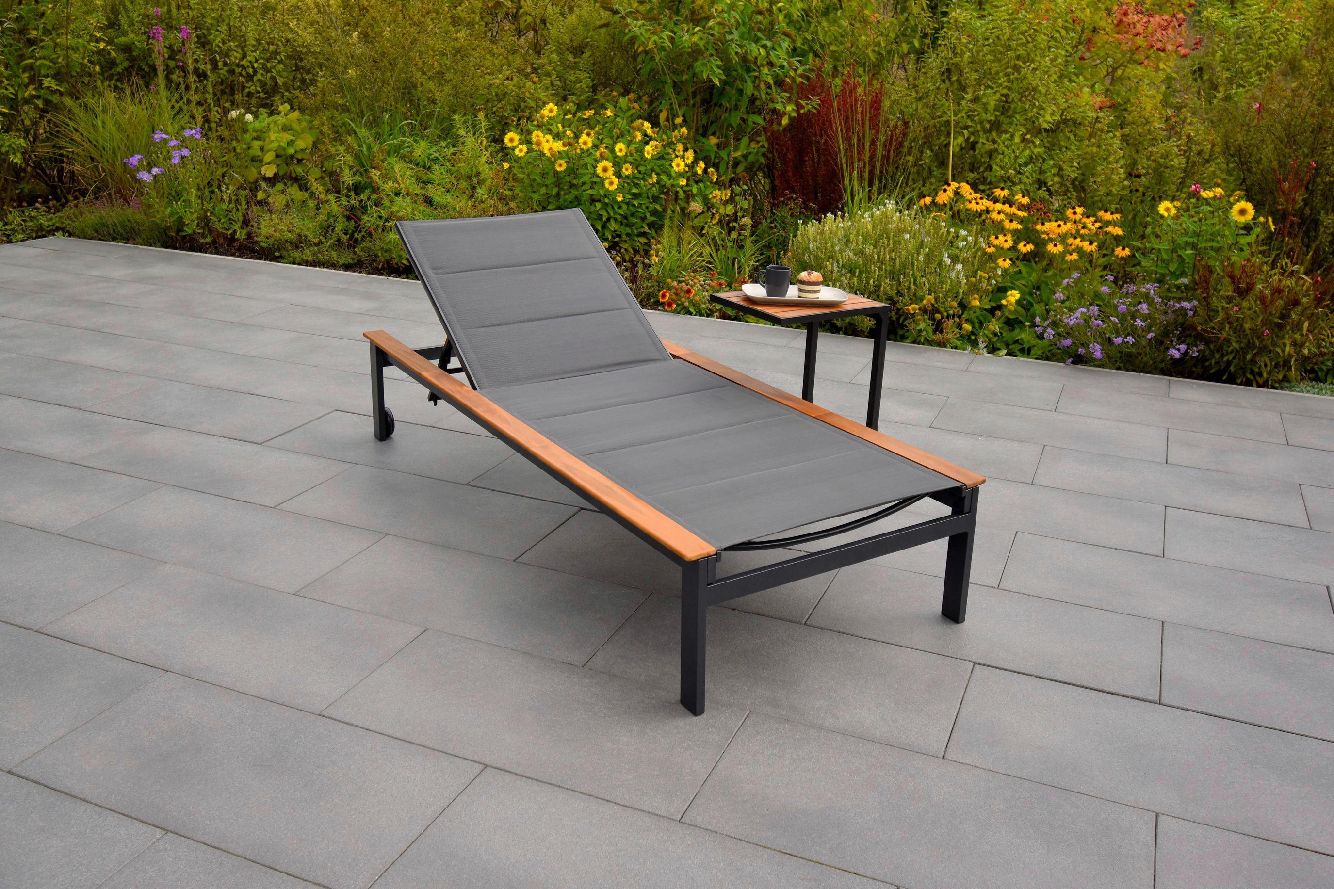 Gartenliege Paxos Grau ca.84x198 cm Akazie - Graphitfarben/Naturfarben, MODERN, Holz/Kunststoff (198/103/84cm) - Gardenson