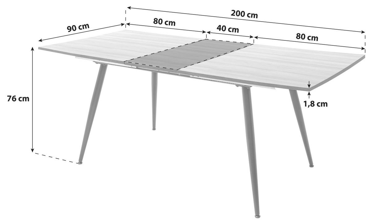 Raztegljiva Jedilna Miza Barbuda, 160-200 X 90 Cm - črna/divji hrast, Moderno, kovina/leseni material (160-200/90/76cm) - MID.YOU