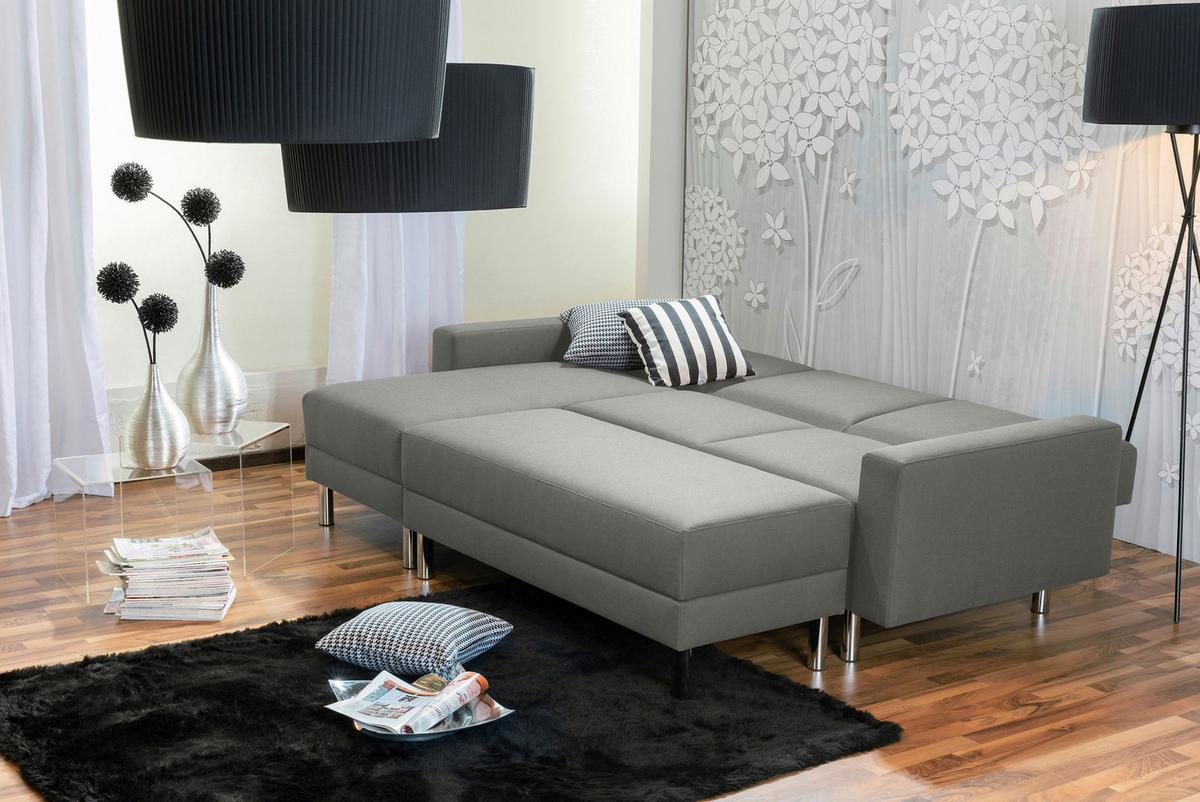 ECKSCHLAFSOFA JUST FASHION - Chromfarben/Hellgrau, KONVENTIONELL, Textil/Metall (152/230cm) - Max Winzer